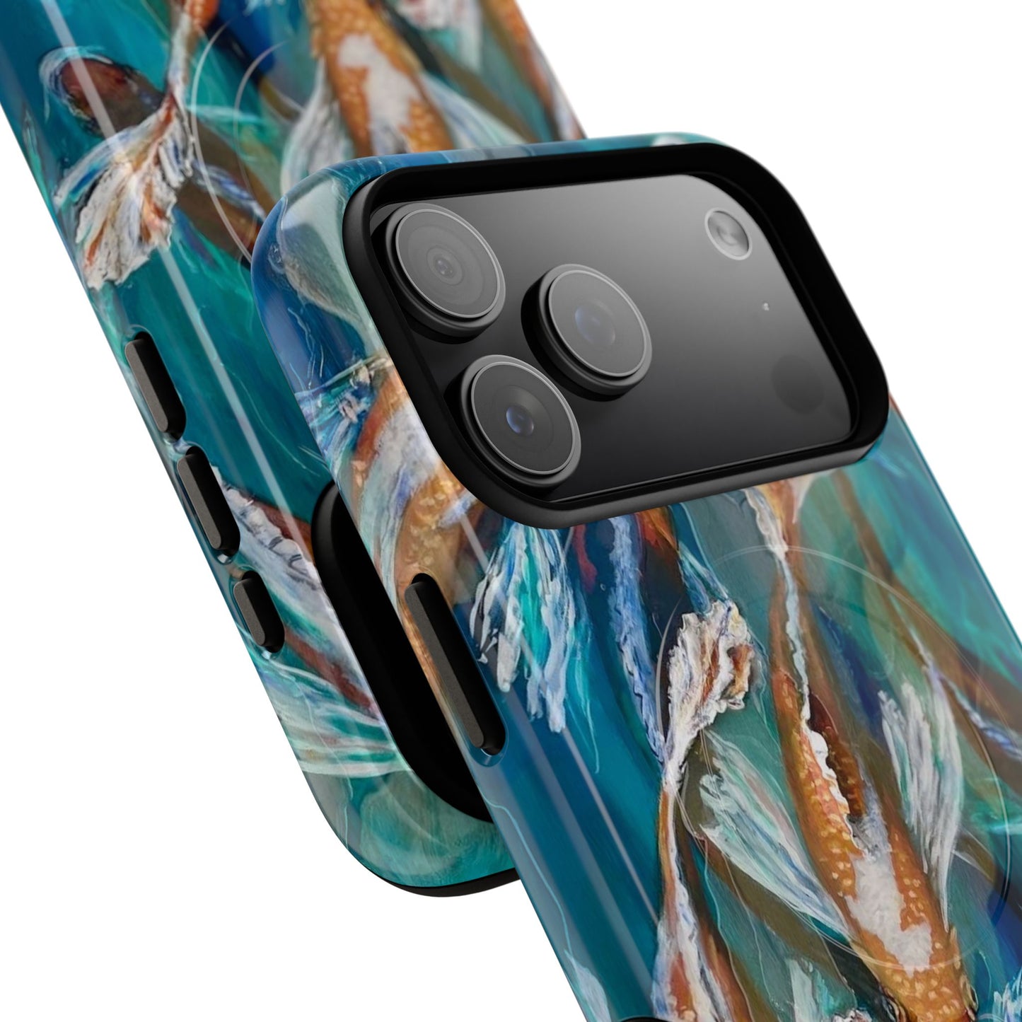 "School of Luck" Koi Fish Pattern iPhone Case Multiple Sizes | Tough Magnetic Case, Blue Teal Watercolor