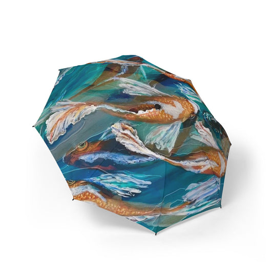 "School of Luck" Koi Pond Foldable Umbrella – Compact Semi-Automatic Rain Parasol