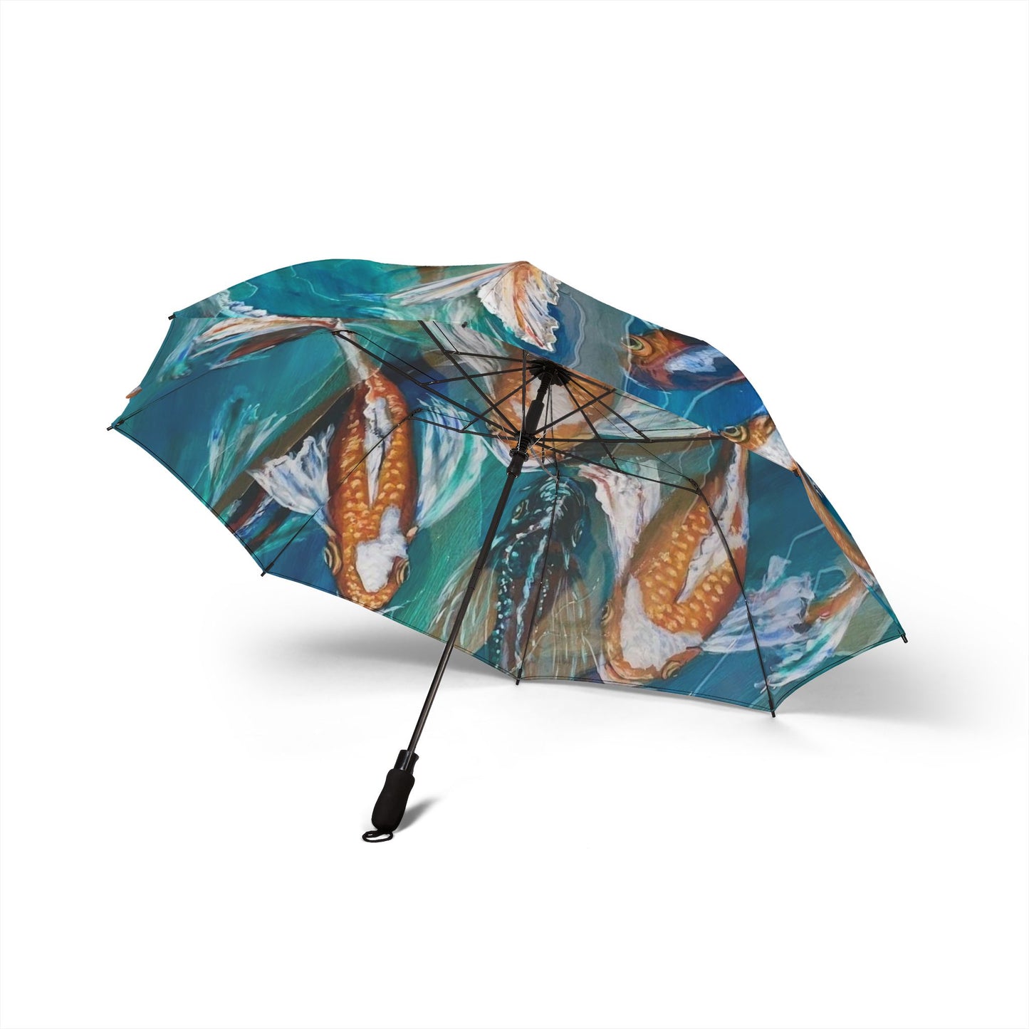 "School of Luck" Koi Pond Foldable Umbrella – Compact Semi-Automatic Rain Parasol