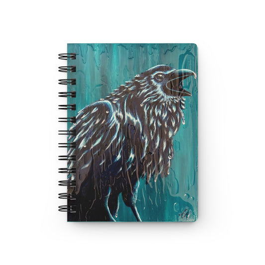"Ravin' in the Rain" Spiral Notebook — Teal Acrylic Raven Journal