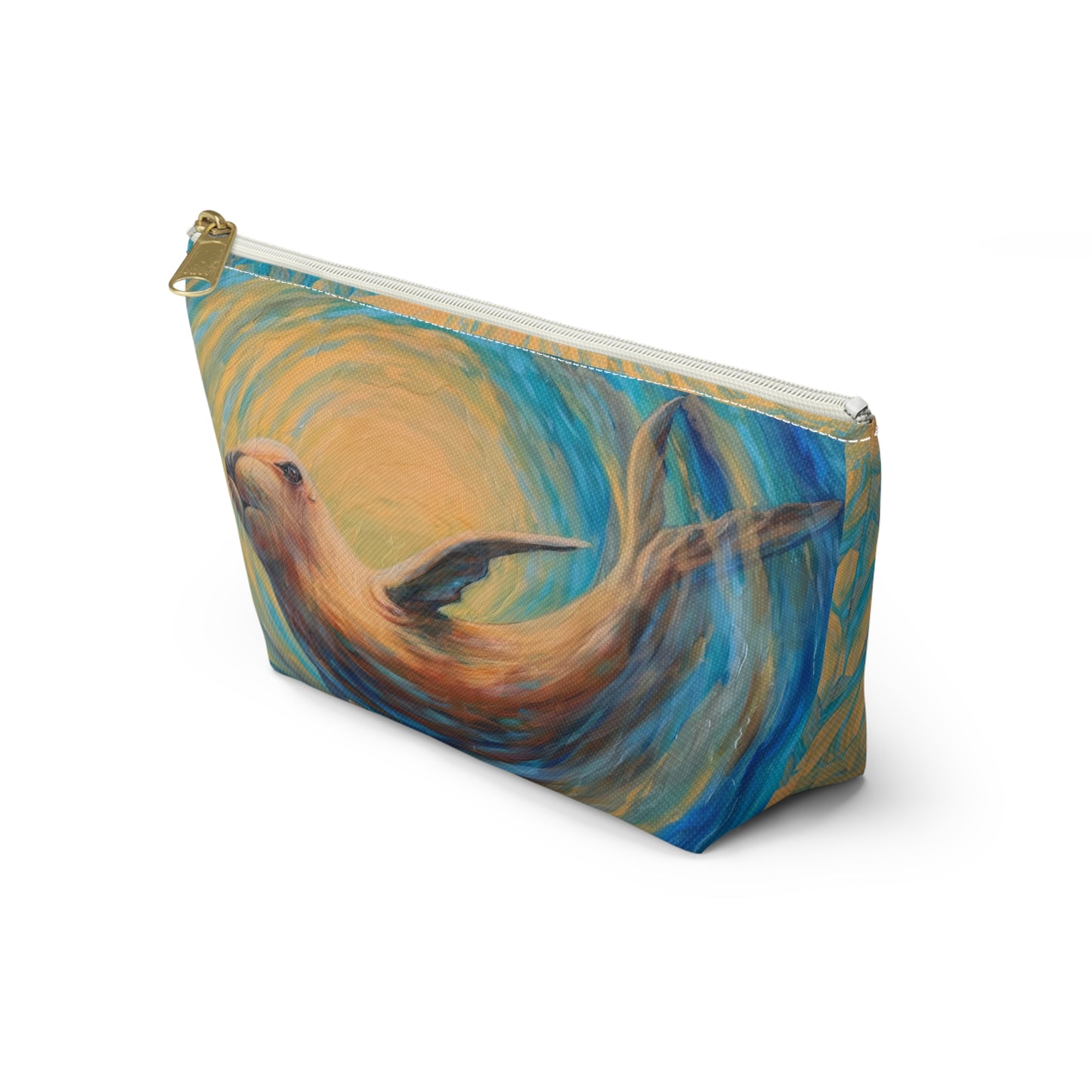 "Through Gilded Tides" Sea Lion Accessory Pouch — Whimsical Sea Creature Makeup Bag