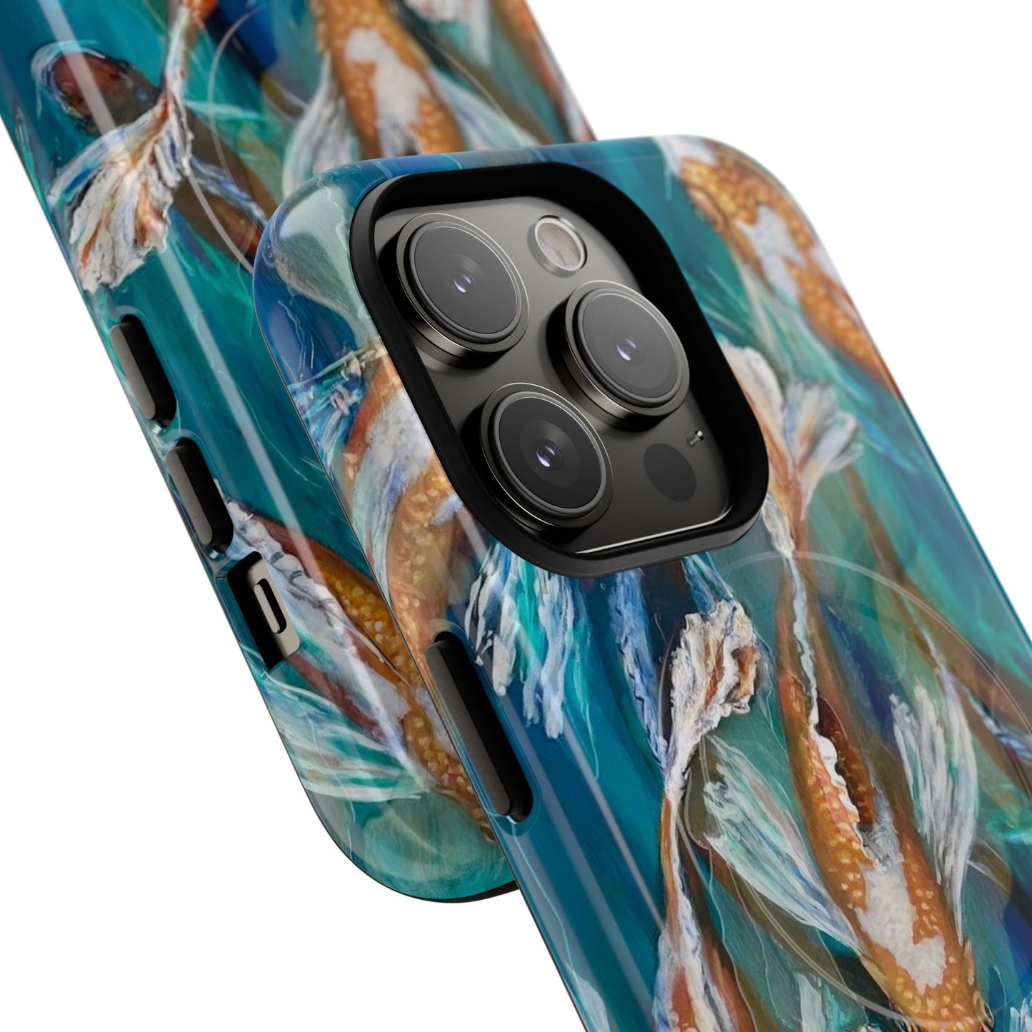 "School of Luck" Koi Fish Pattern iPhone Case Multiple Sizes | Tough Magnetic Case, Blue Teal Watercolor