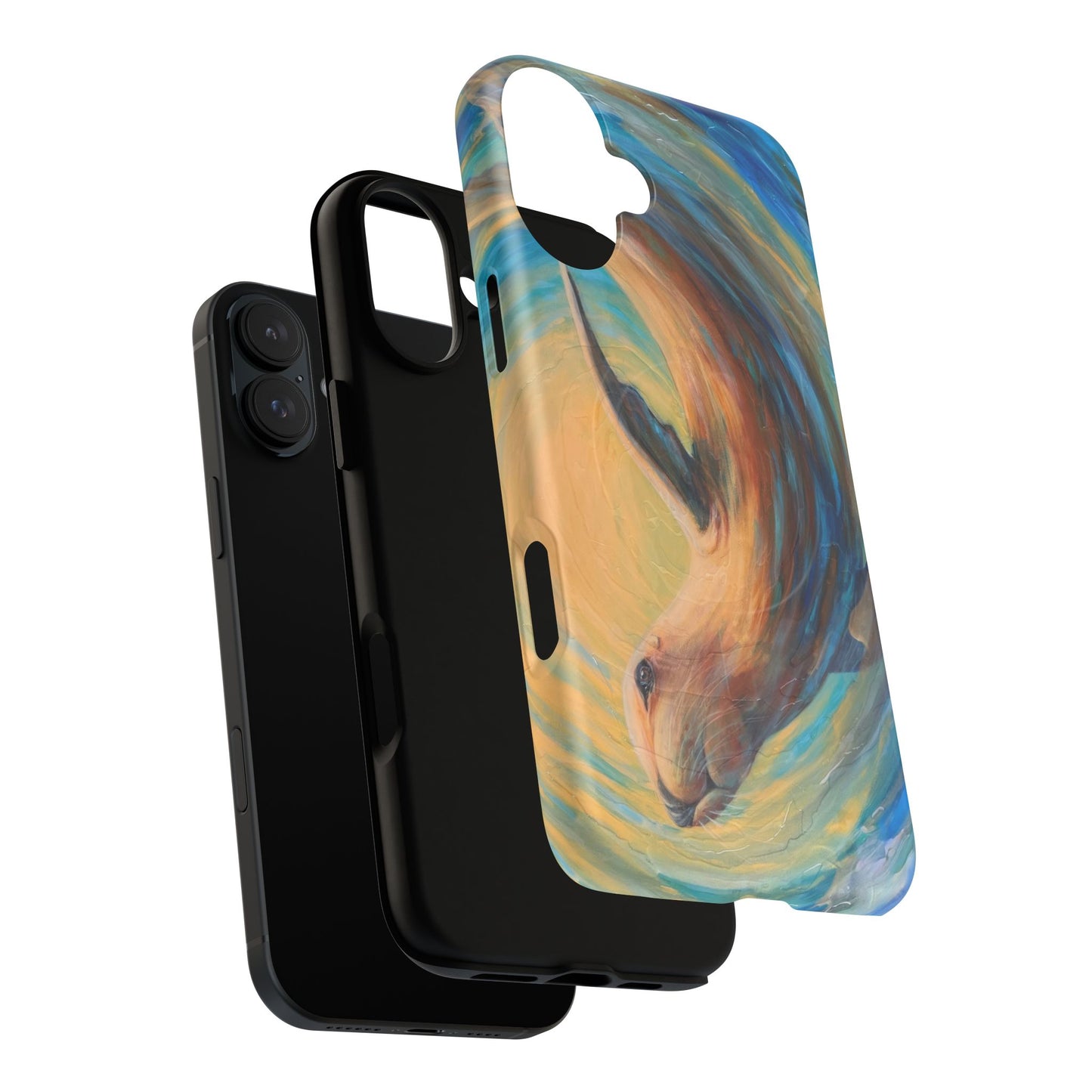 "Through Gilded Tides" Sea Lion in Wave iPhone Case Multiple Sizes| Tough Magnetic Case
