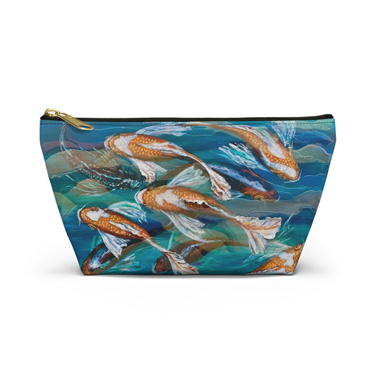 "School of Luck" Koi Fish Accessory Pouch — Blue T-Bottom Makeup Bag