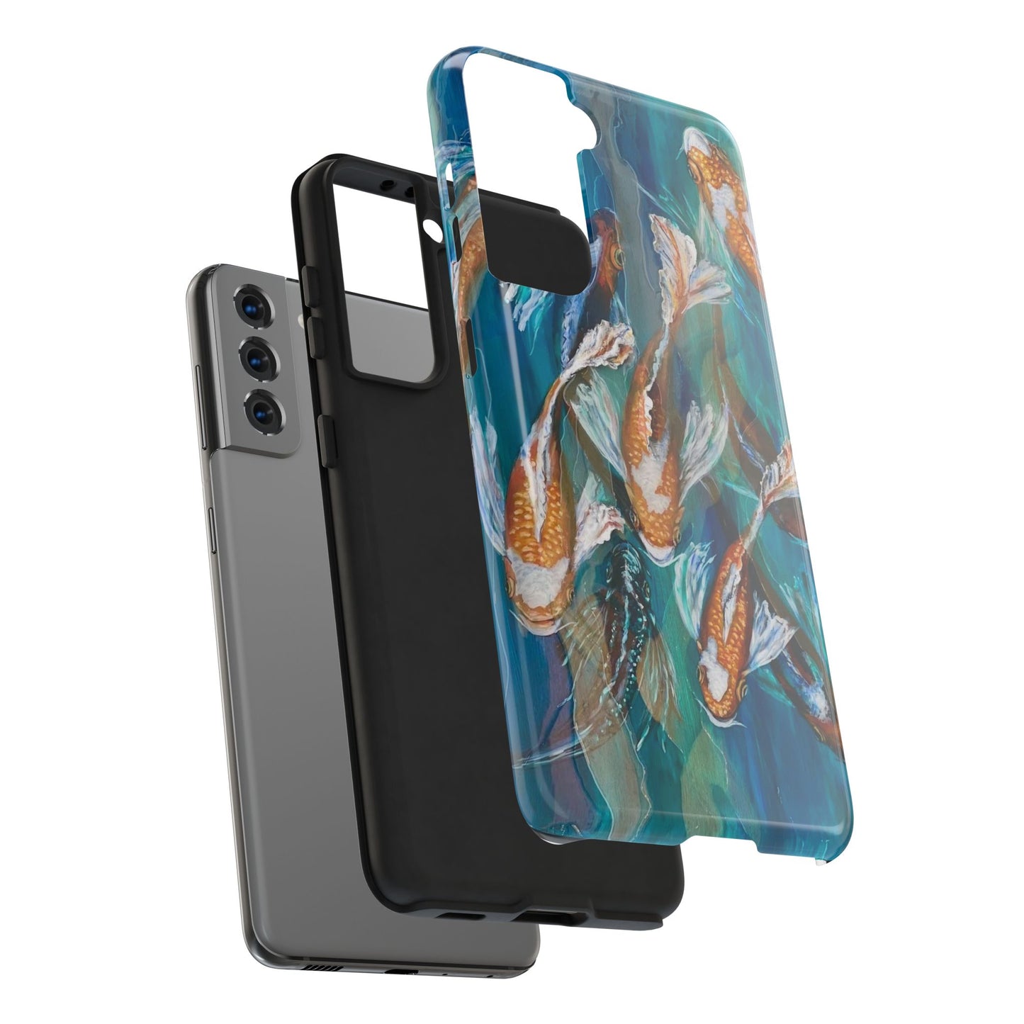 "School of Luck" Koi Pond Tough Samsung Galaxy Phone Case Multiple Sizes — Blue Teal Watercolor Fish Protective Cover