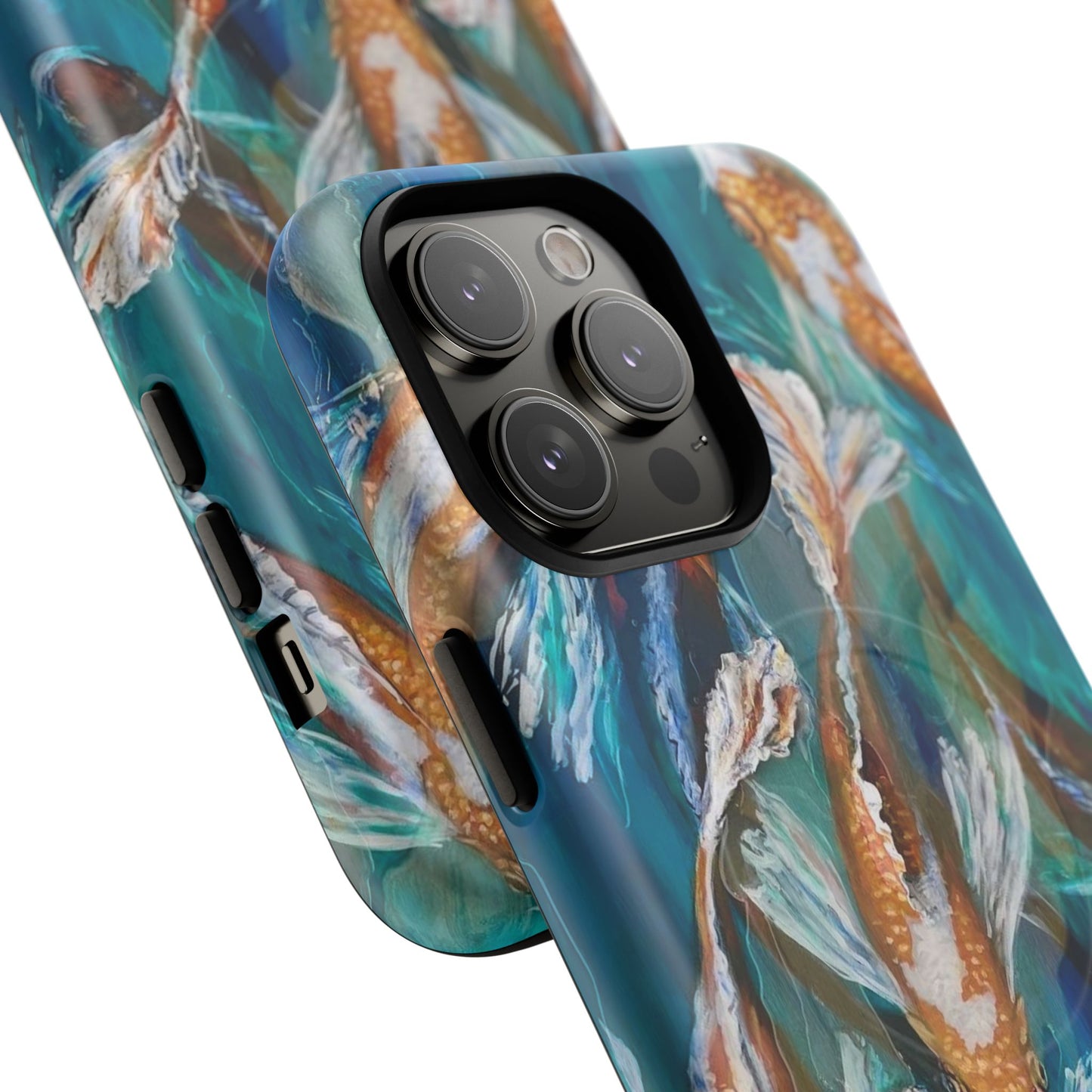 "School of Luck" Koi Fish Pattern iPhone Case Multiple Sizes | Tough Magnetic Case, Blue Teal Watercolor