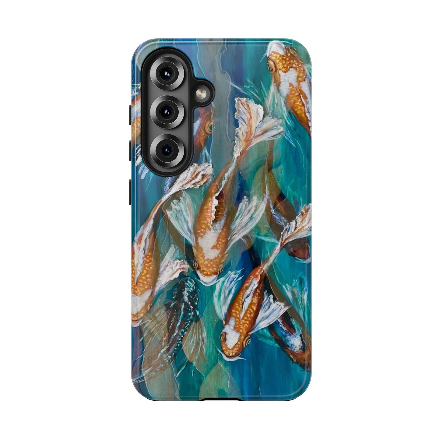 "School of Luck" Koi Pond Tough Samsung Galaxy Phone Case Multiple Sizes — Blue Teal Watercolor Fish Protective Cover