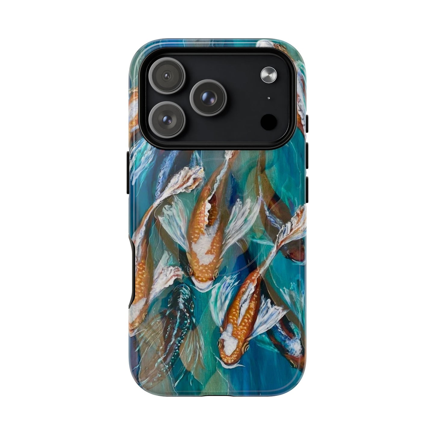 "School of Luck" Koi Fish Pattern iPhone Case Multiple Sizes | Tough Magnetic Case, Blue Teal Watercolor