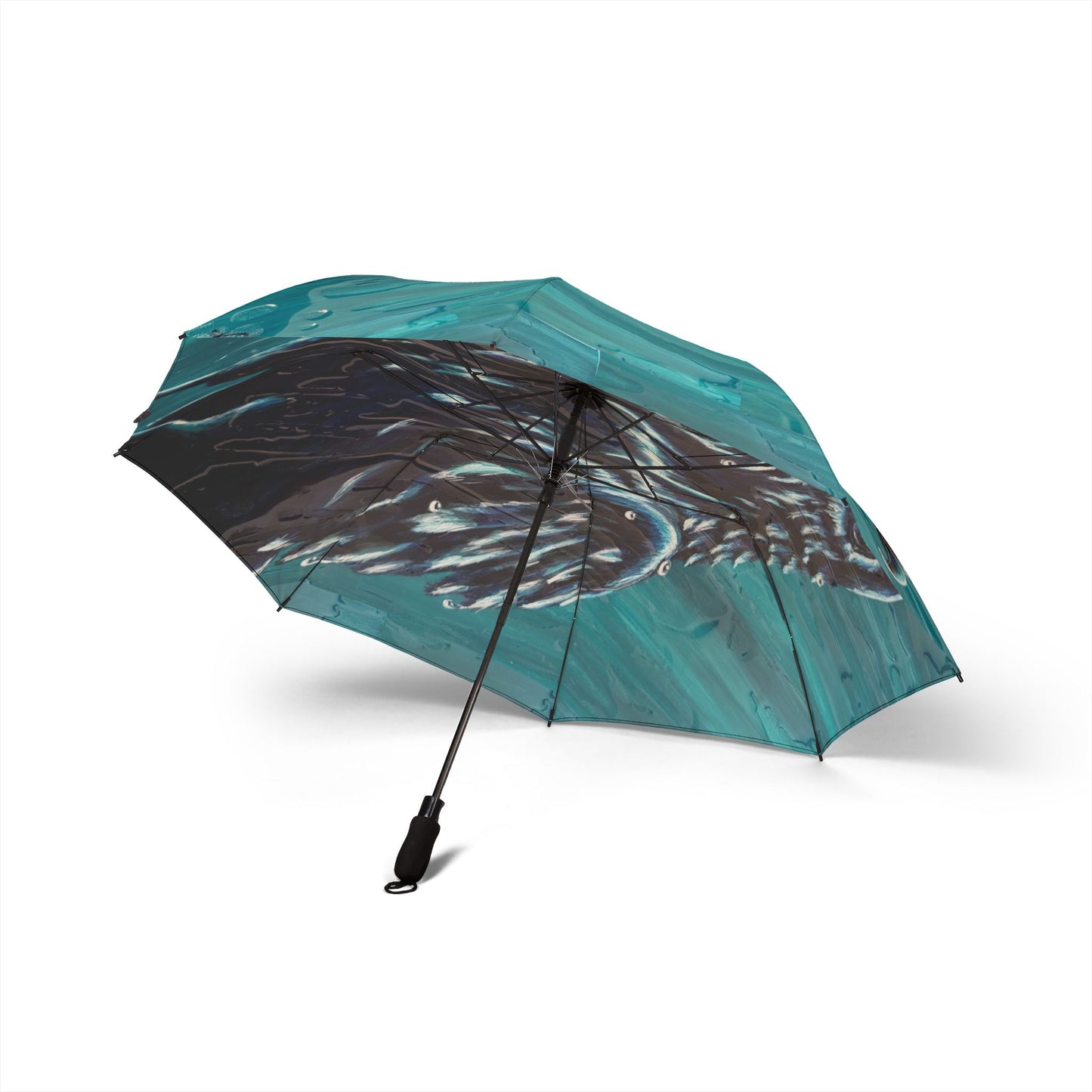 "Ravin' in the Rain" Foldable Umbrella — Teal Raven Art Rain Umbrella (Semi-Automatic)