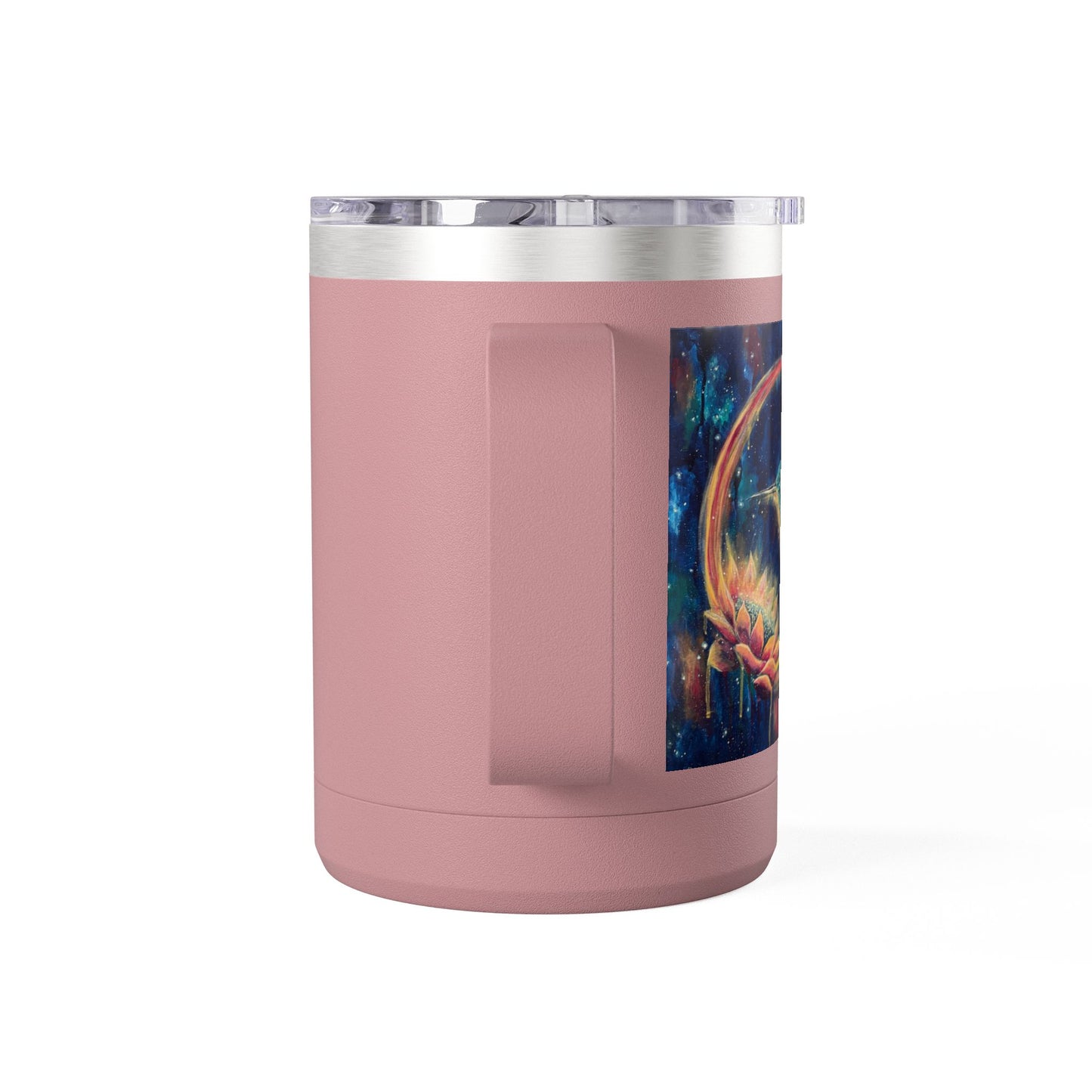 "Continuum" Hummingbird & Night Sky 15oz Travel Mug — Colorful Celestial Bird Tumbler