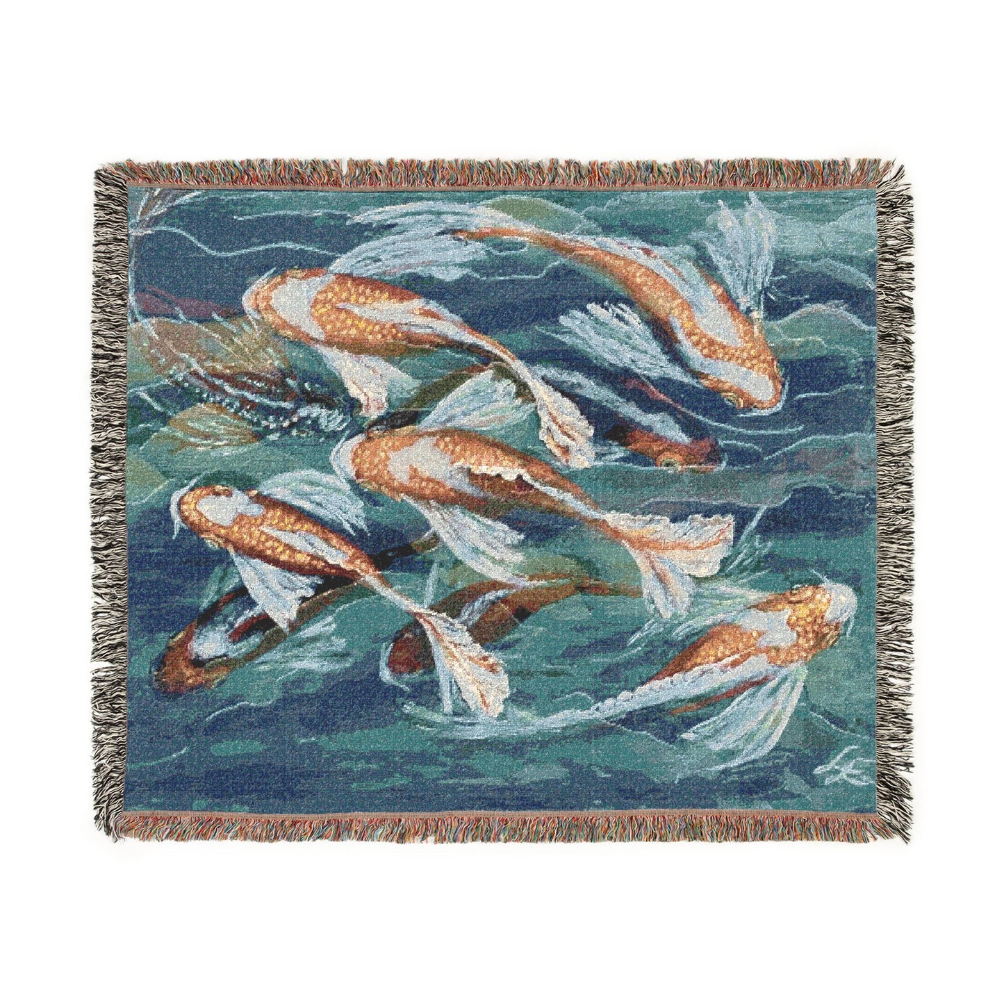 "School of Luck" Koi Fish Woven Blanket — Japanese Koi Pond Throw
