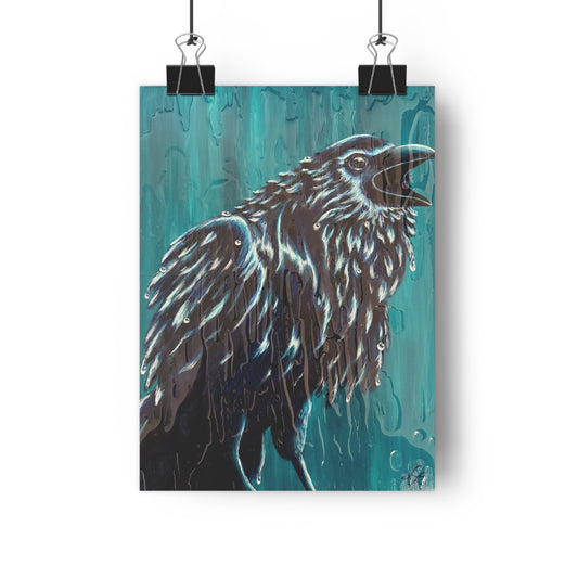 "Ravin' in the Rain" Giclée Art Print — Teal Crow Wall Art