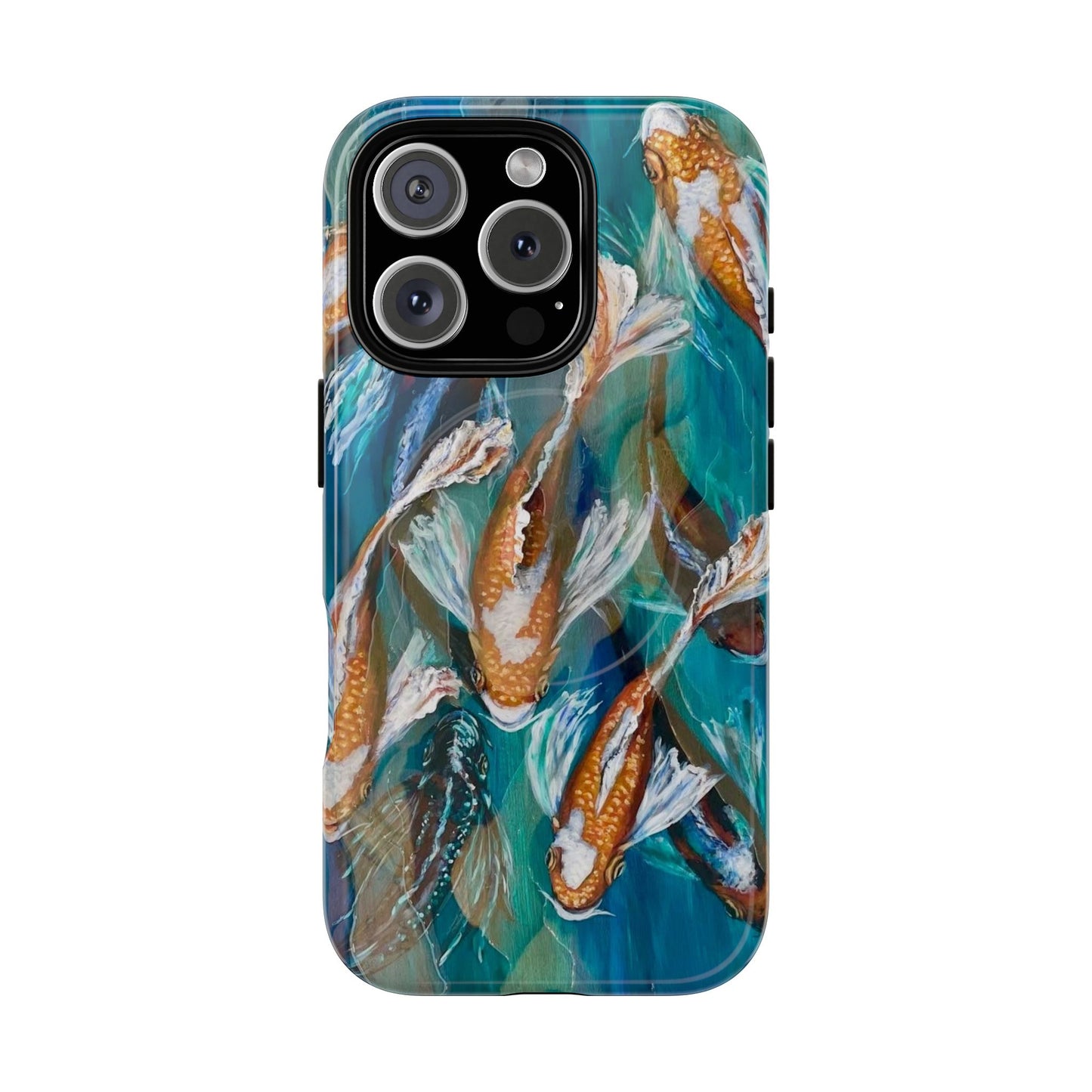 "School of Luck" Koi Fish Pattern iPhone Case Multiple Sizes | Tough Magnetic Case, Blue Teal Watercolor