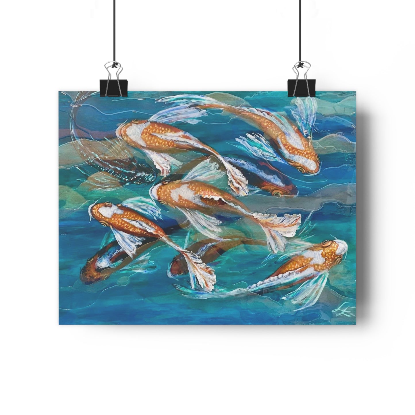 "School of Luck" Koi Pond Giclée Art Print – Serene School of Koi Wall Art