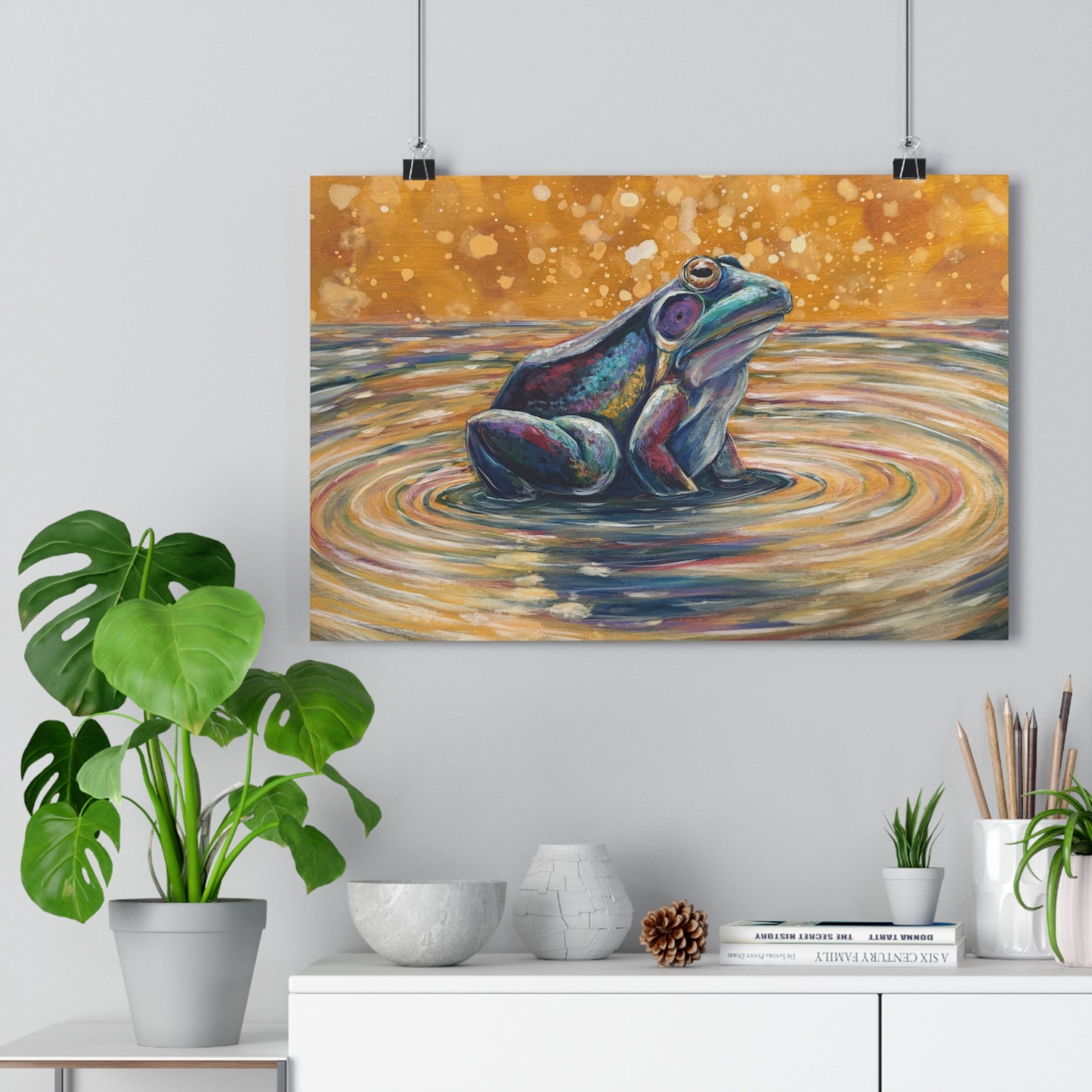 "Make a Ripple" Giclée Art Print — Colorful Pond Frog Illustration Wall Art
