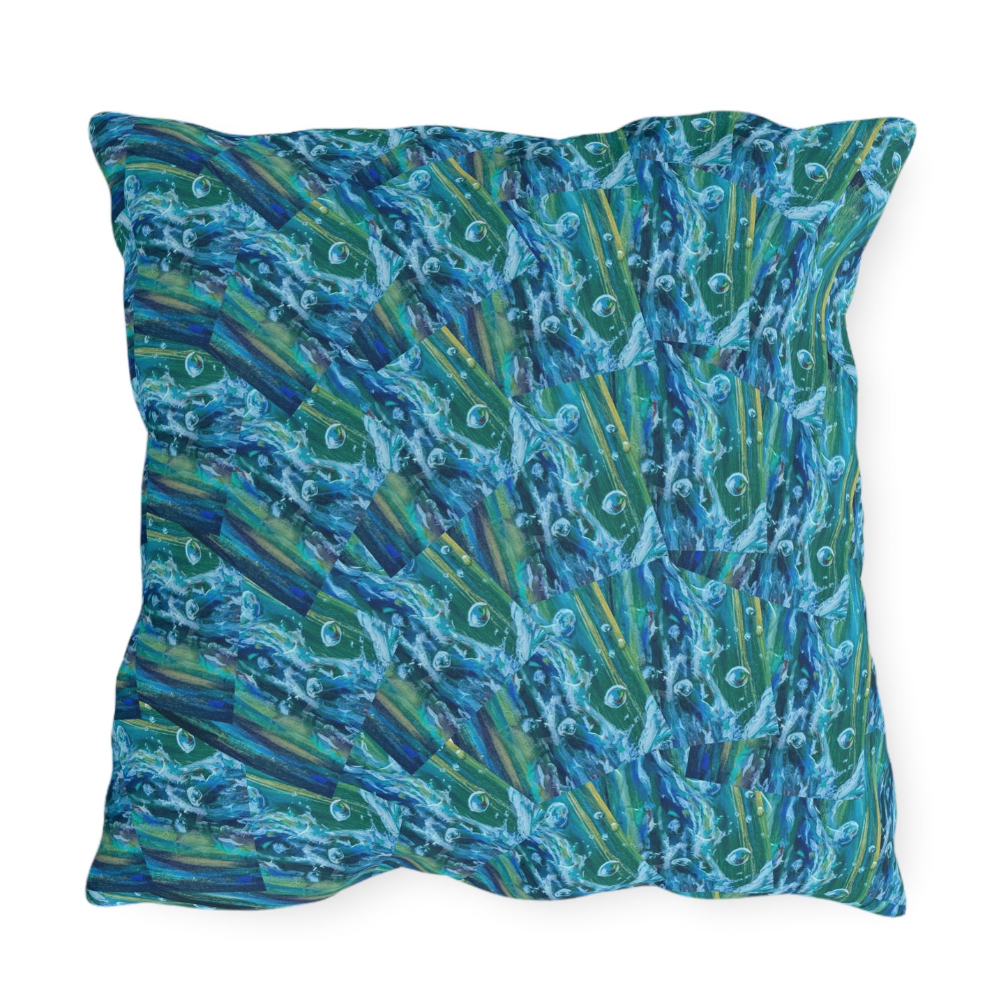 "Falling Up" Kingfisher Splash Outdoor Pillow — Vibrant Wildlife Patio Cushion