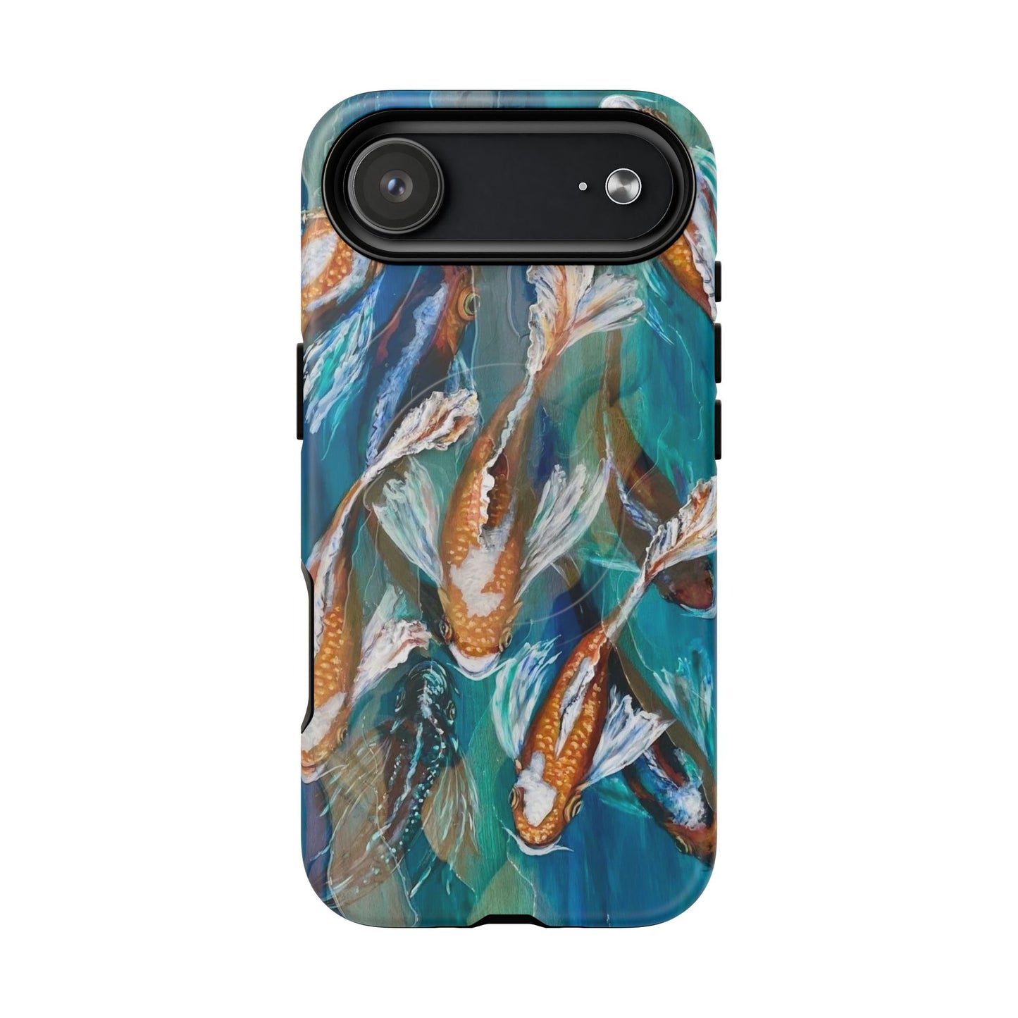 "School of Luck" Koi Fish Pattern iPhone Case Multiple Sizes | Tough Magnetic Case, Blue Teal Watercolor