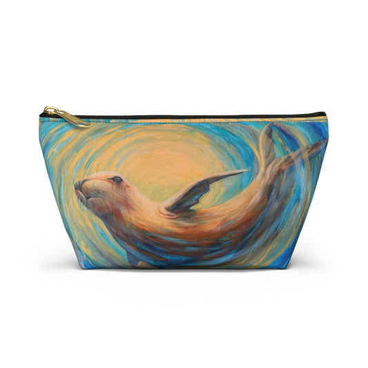 "Through Gilded Tides" Sea Lion Accessory Pouch — Whimsical Sea Creature Makeup Bag