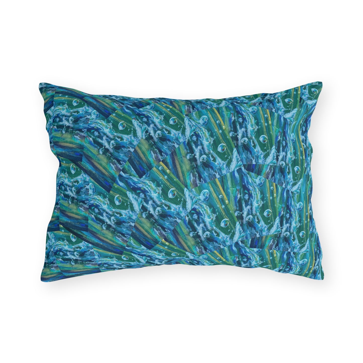 "Falling Up" Kingfisher Splash Outdoor Pillow — Vibrant Wildlife Patio Cushion