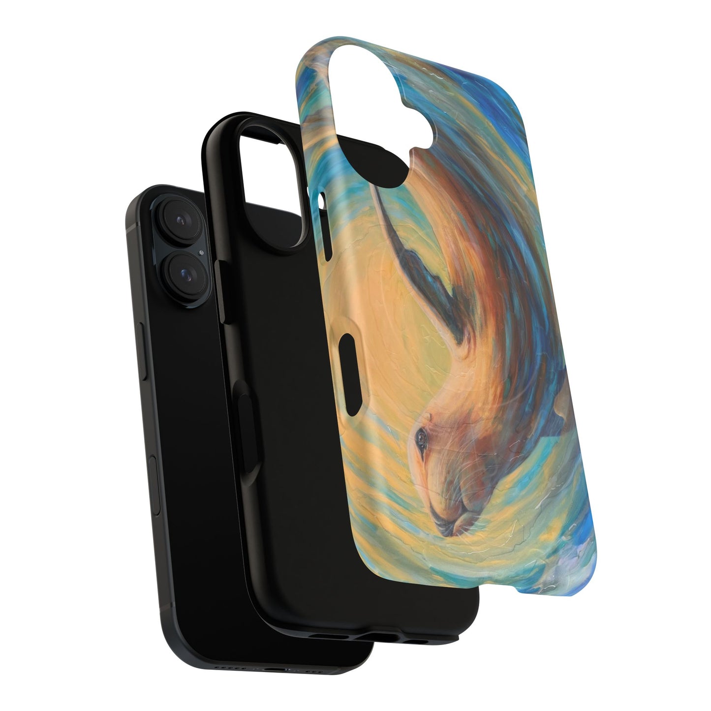 "Through Gilded Tides" Sea Lion in Wave iPhone Case Multiple Sizes| Tough Magnetic Case