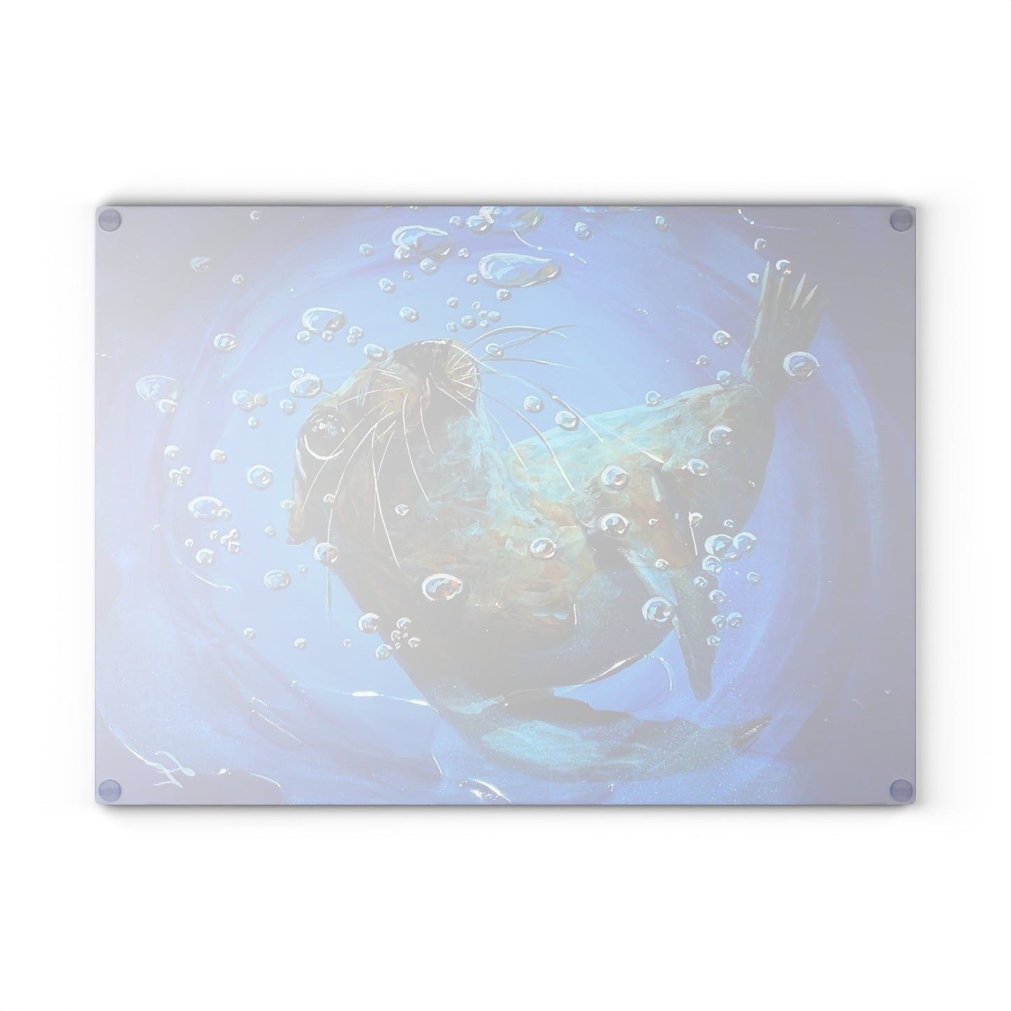 "Arthur" Sea Lion Glass Cutting Board - Playful Sea Otter Underwater Art