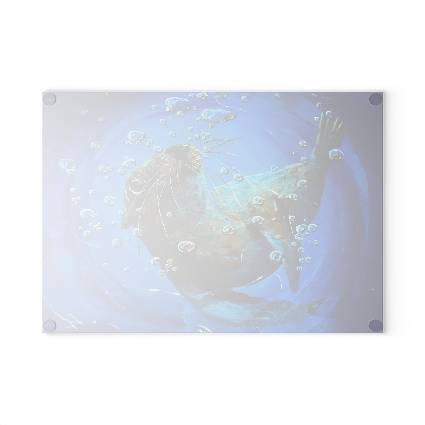 "Arthur" Sea Lion Glass Cutting Board - Playful Sea Otter Underwater Art