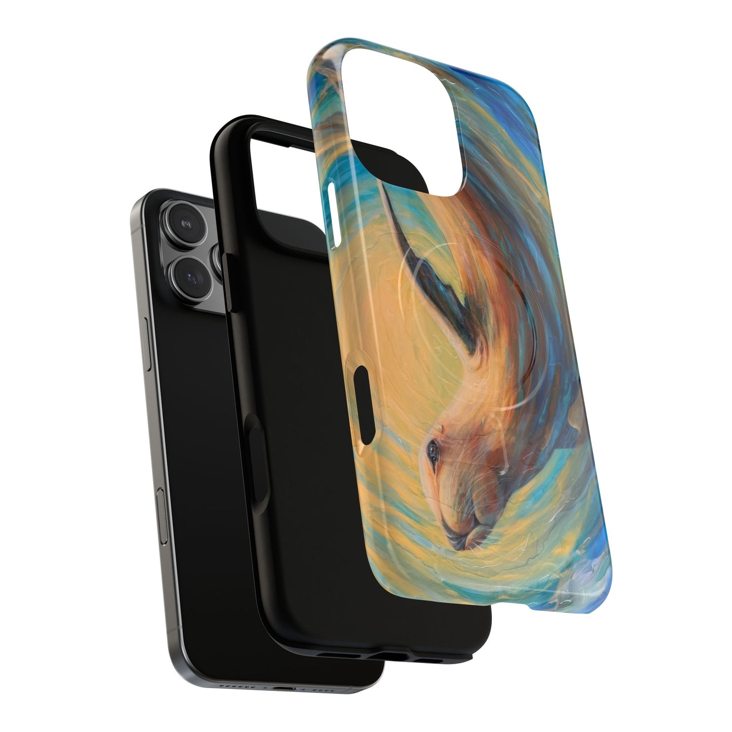 "Through Gilded Tides" Sea Lion in Wave iPhone Case Multiple Sizes| Tough Magnetic Case