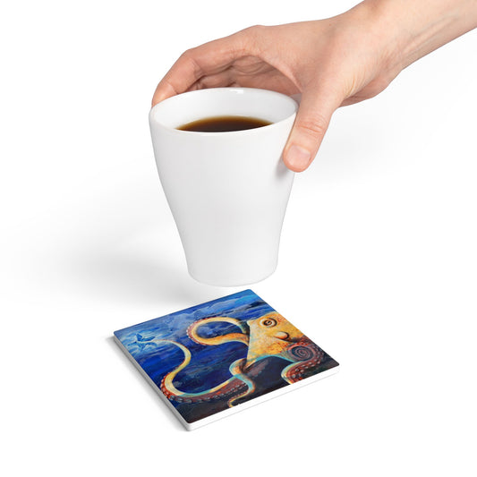 "Starcatcher" Octopus Ceramic Coaster – Nautical Sea Life Drink Coaster