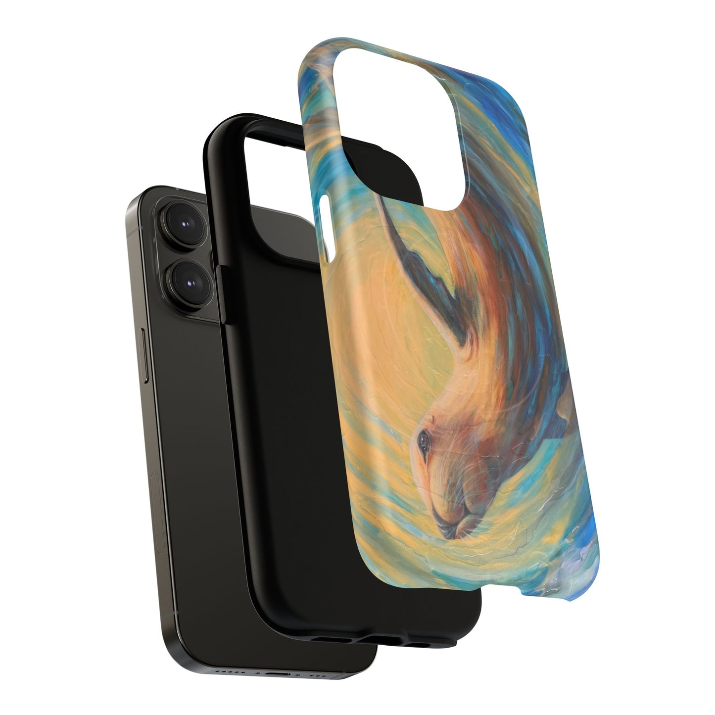 "Through Gilded Tides" Sea Lion in Wave iPhone Case Multiple Sizes| Tough Magnetic Case