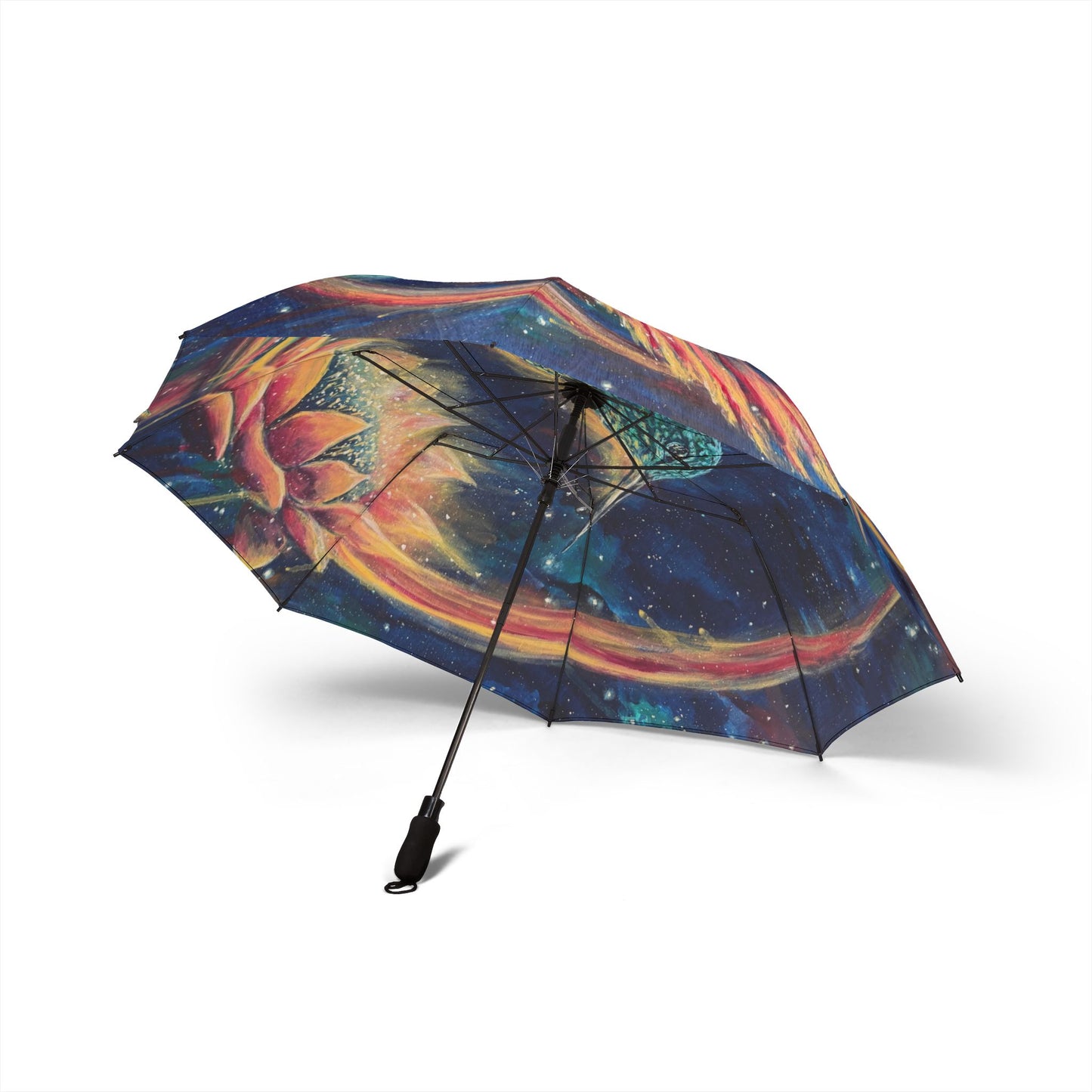 "Continuum" Hummingbird & Lotus Foldable Umbrella — Semi-Automatic Compact Rain Umbrella with Colorful Hummingbird Design