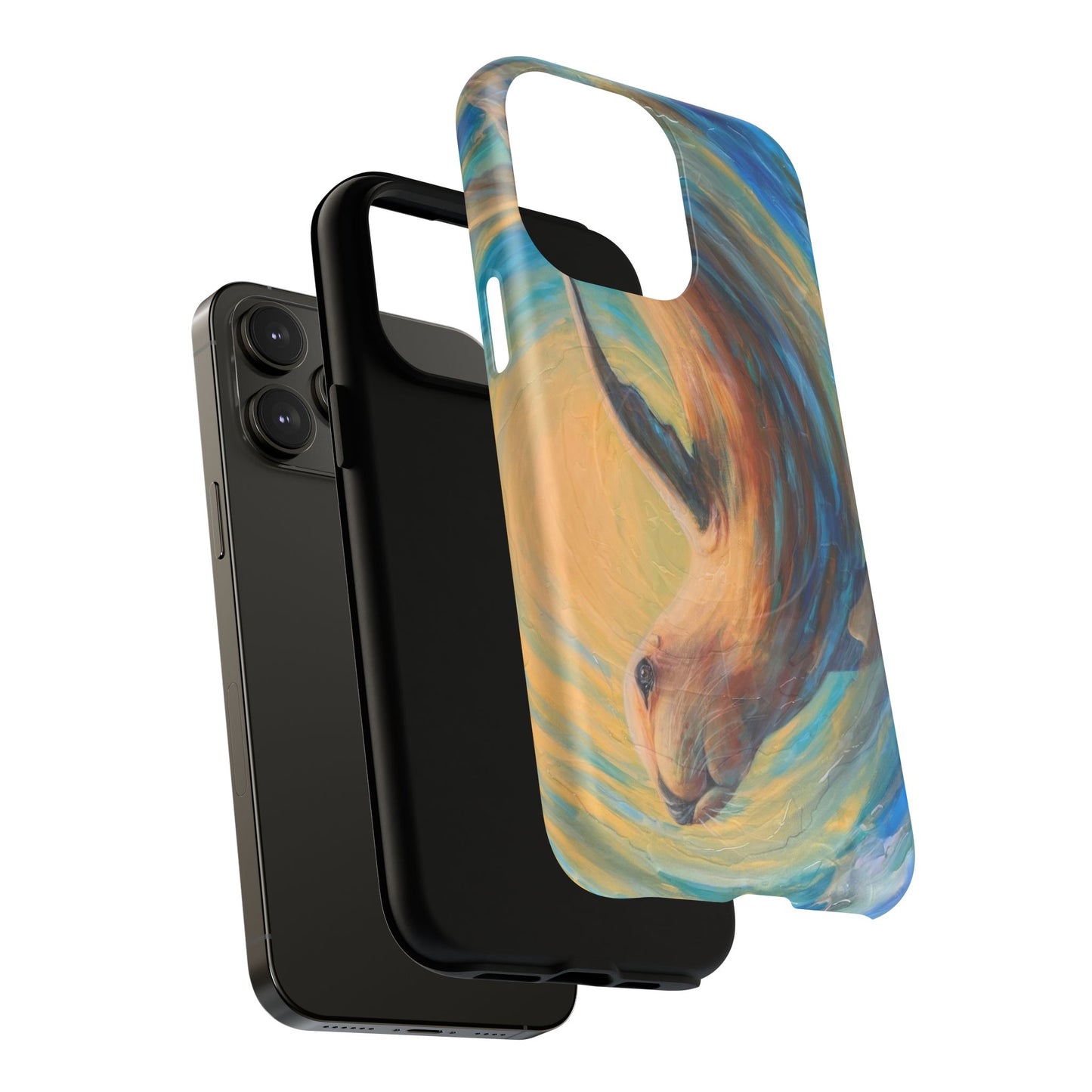 "Through Gilded Tides" Sea Lion in Wave iPhone Case Multiple Sizes| Tough Magnetic Case