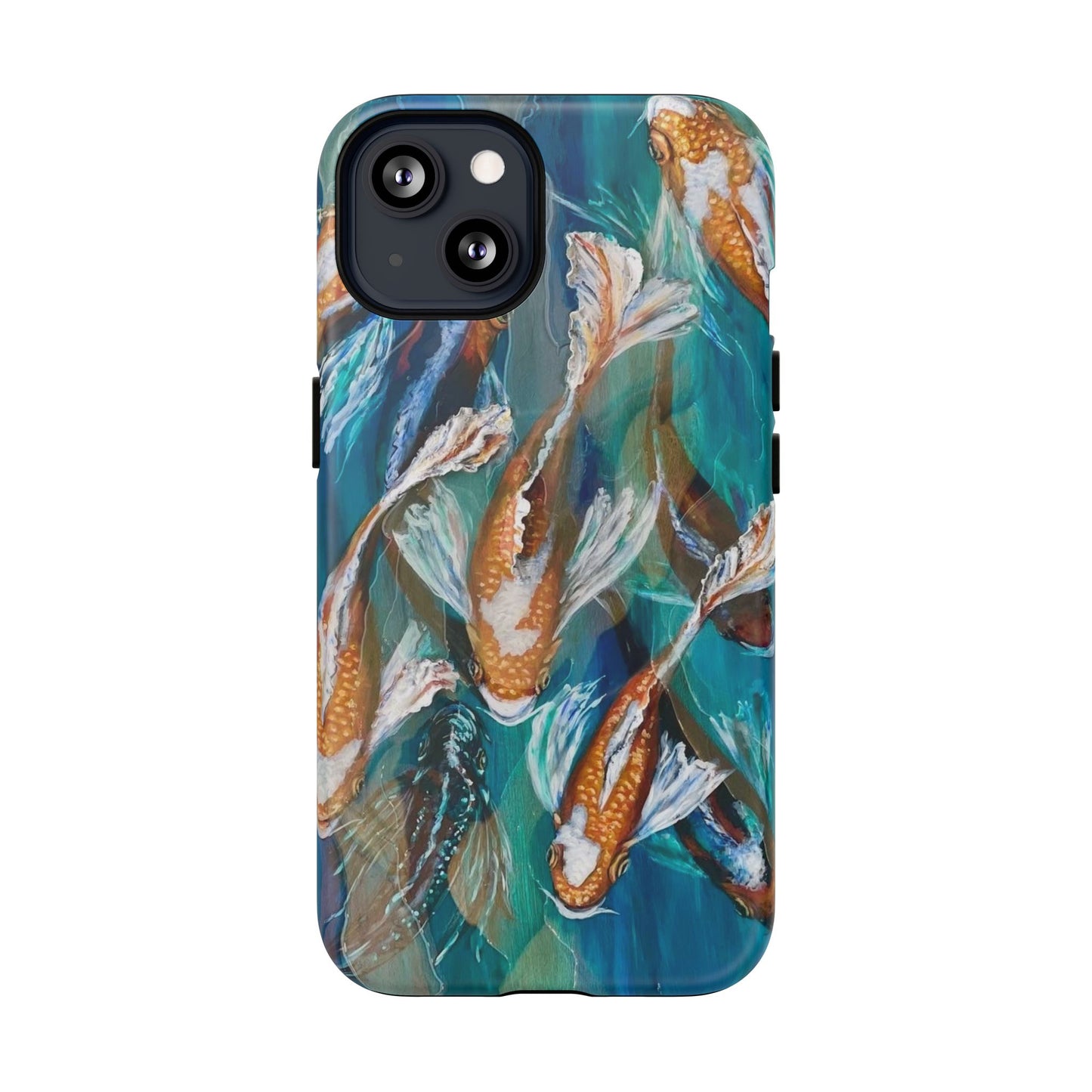 "School of Luck" Koi Fish Pattern iPhone Case Multiple Sizes | Tough Magnetic Case, Blue Teal Watercolor