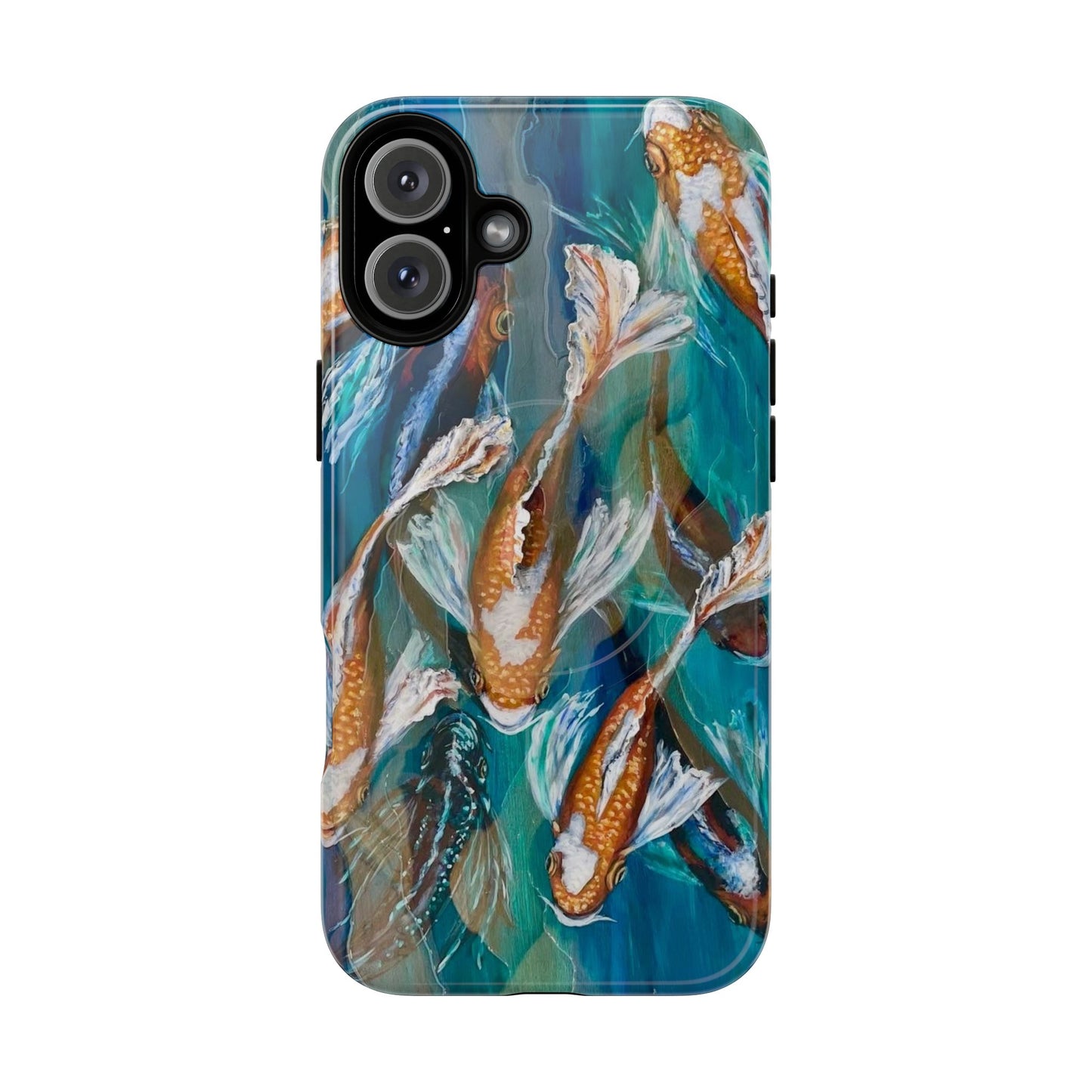 "School of Luck" Koi Fish Pattern iPhone Case Multiple Sizes | Tough Magnetic Case, Blue Teal Watercolor