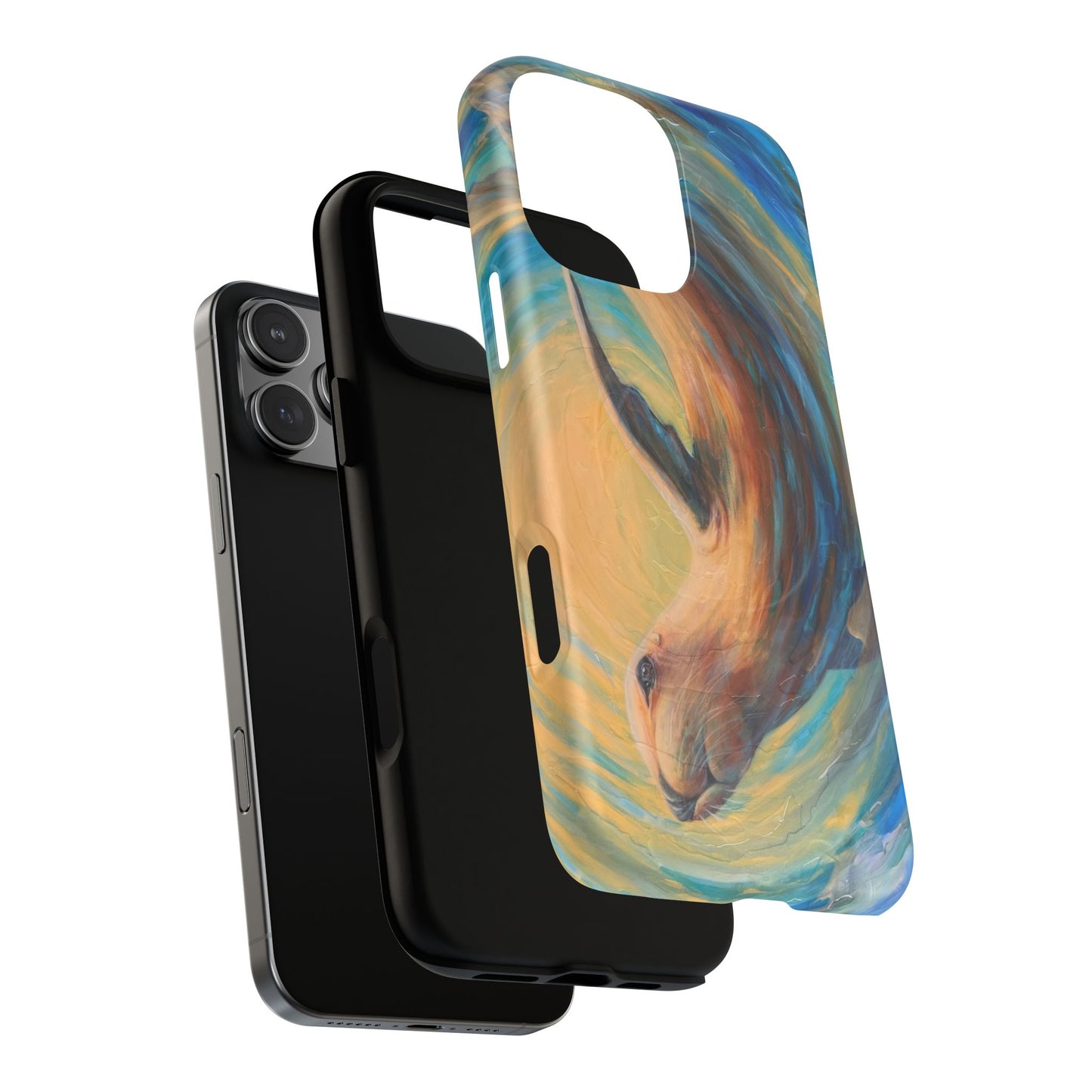 "Through Gilded Tides" Sea Lion in Wave iPhone Case Multiple Sizes| Tough Magnetic Case