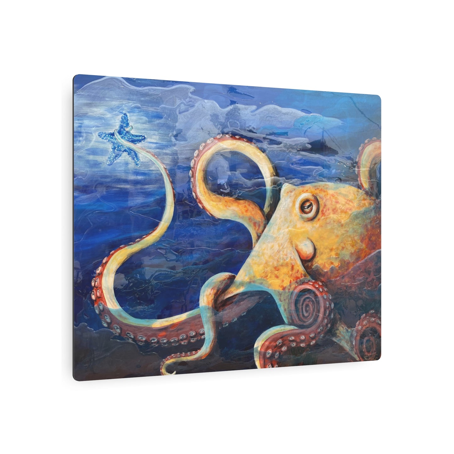 "Starcatcher" Octopus Illustration Metal Art | Ocean Creature Wall Sign, Nautical Decor