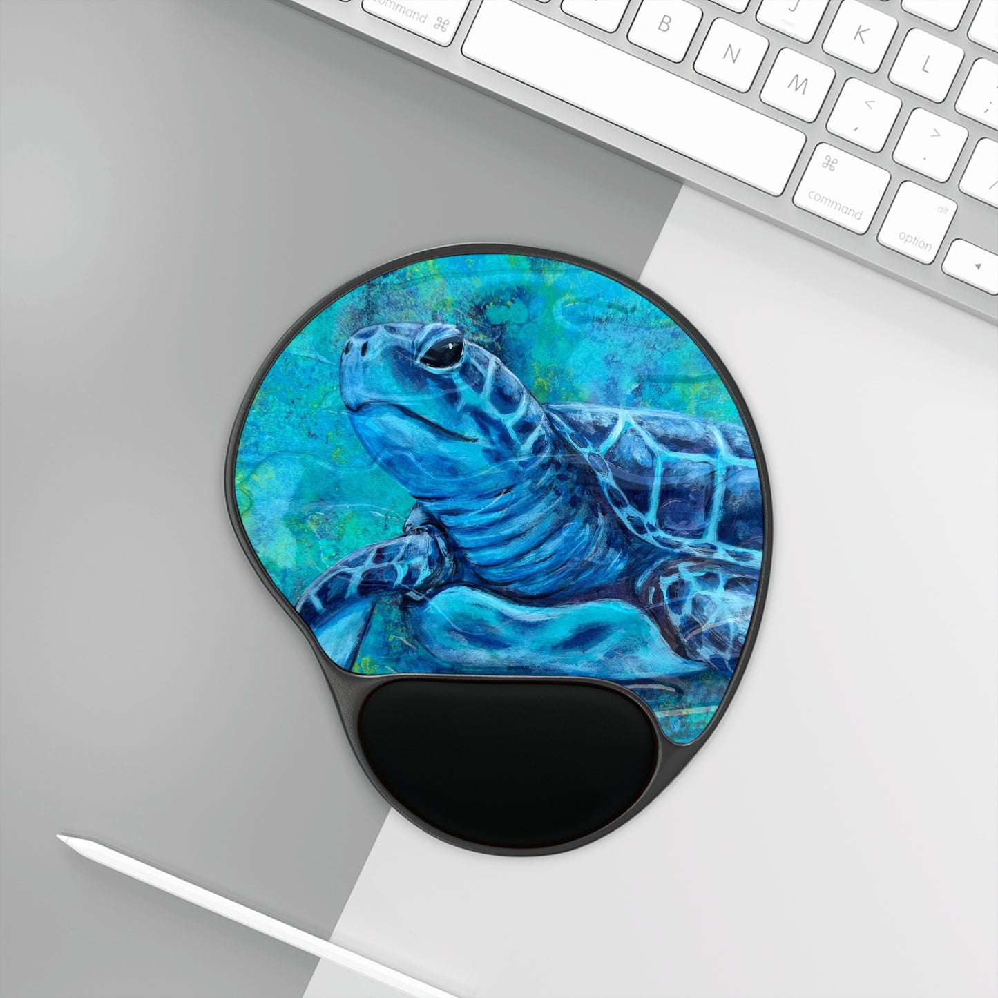 "Rufus" Sea Turtle Gel Wrist Rest Mouse Pad — Ocean Blue Desk Accessory