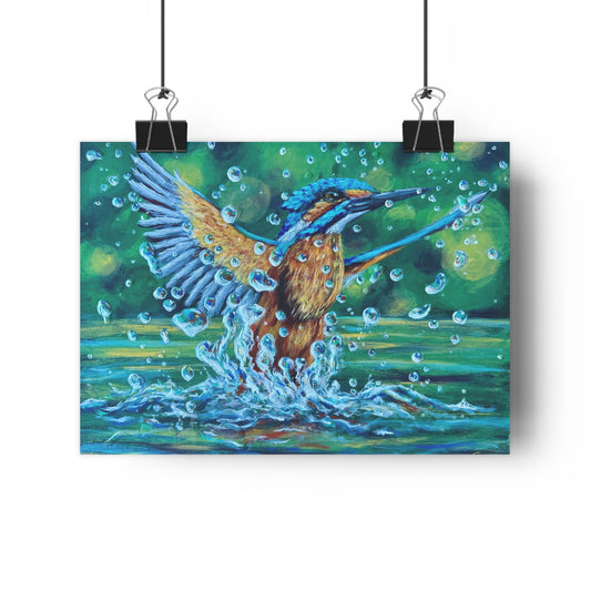 "Falling Up" Kingfisher Splash Giclée Art Print — Vibrant Wildlife Wall Art