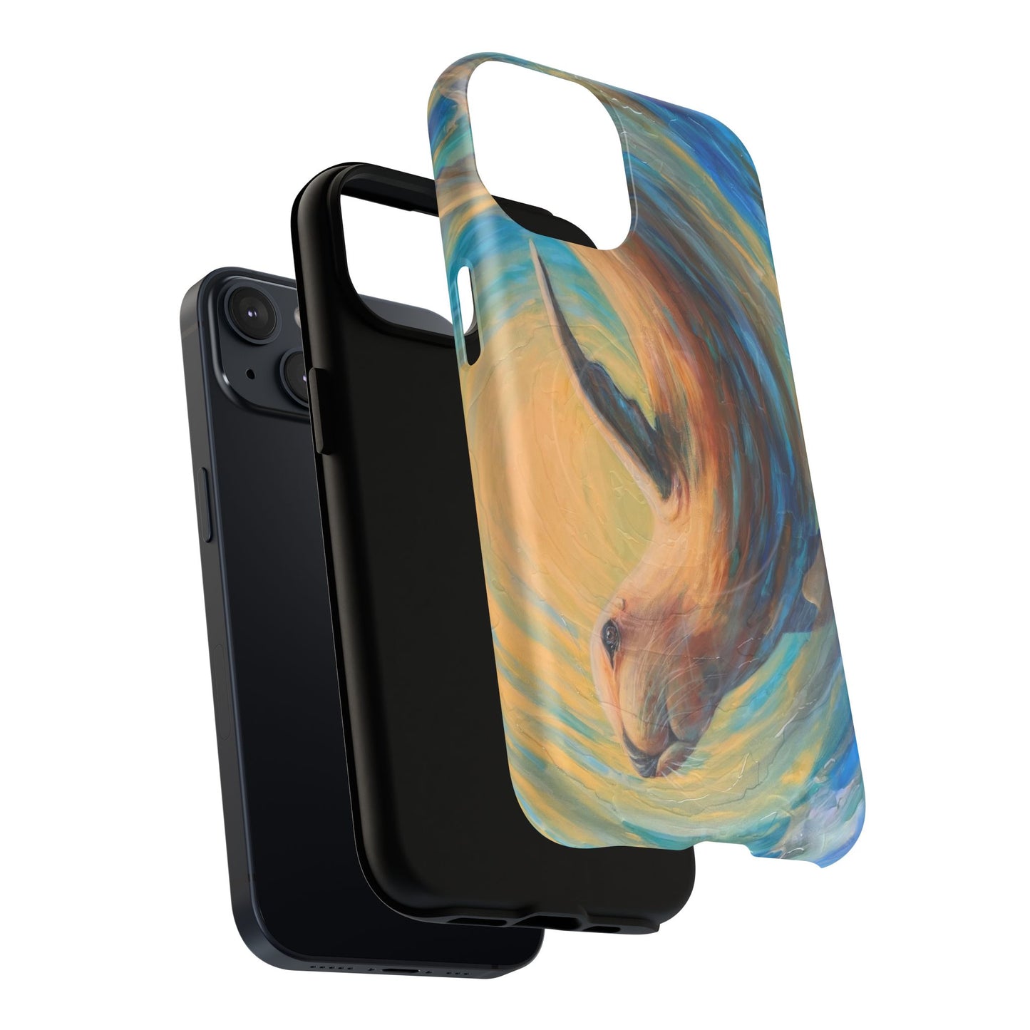 "Through Gilded Tides" Sea Lion in Wave iPhone Case Multiple Sizes| Tough Magnetic Case