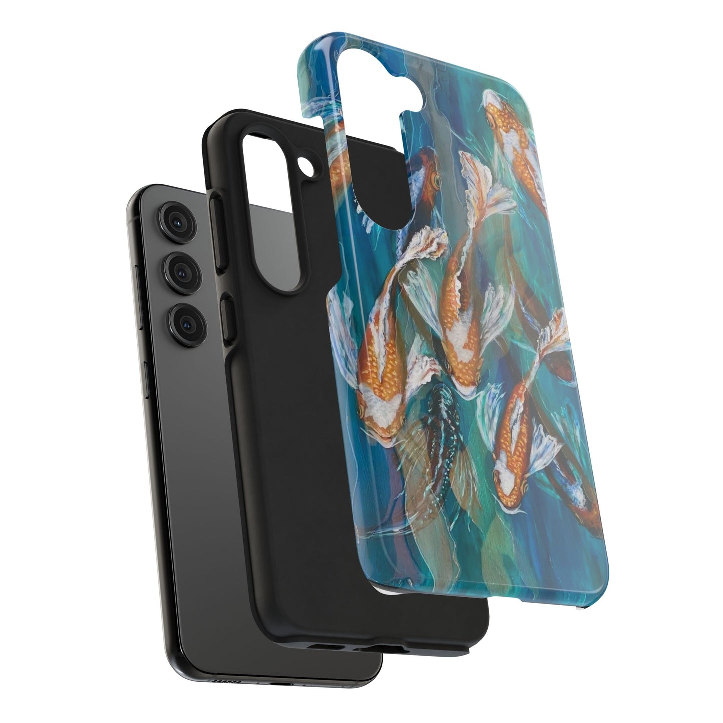 "School of Luck" Koi Pond Tough Samsung Galaxy Phone Case Multiple Sizes — Blue Teal Watercolor Fish Protective Cover