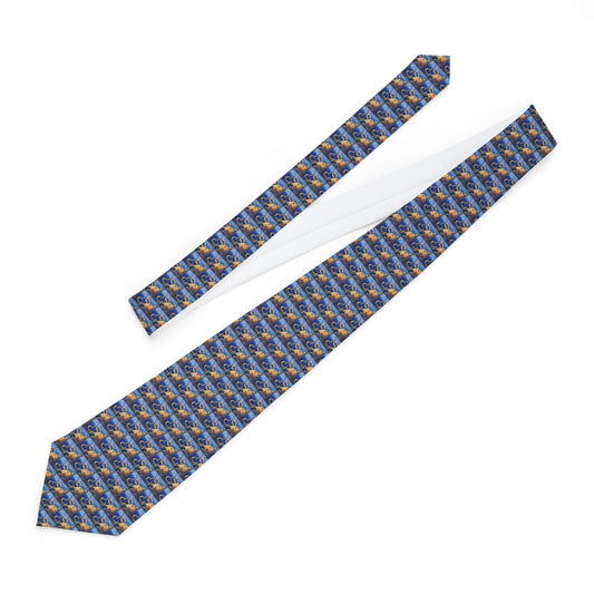 "Starcatcher" Blue Patterned Necktie with Octopus Motif — Classic Formal Tie for Weddings & Office