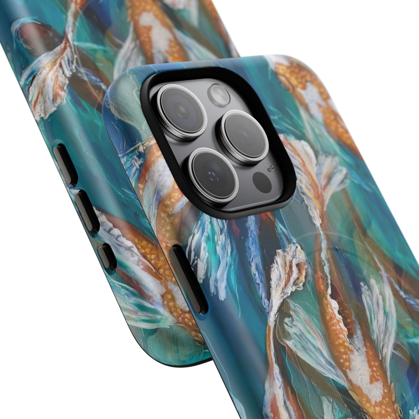 "School of Luck" Koi Fish Pattern iPhone Case Multiple Sizes | Tough Magnetic Case, Blue Teal Watercolor