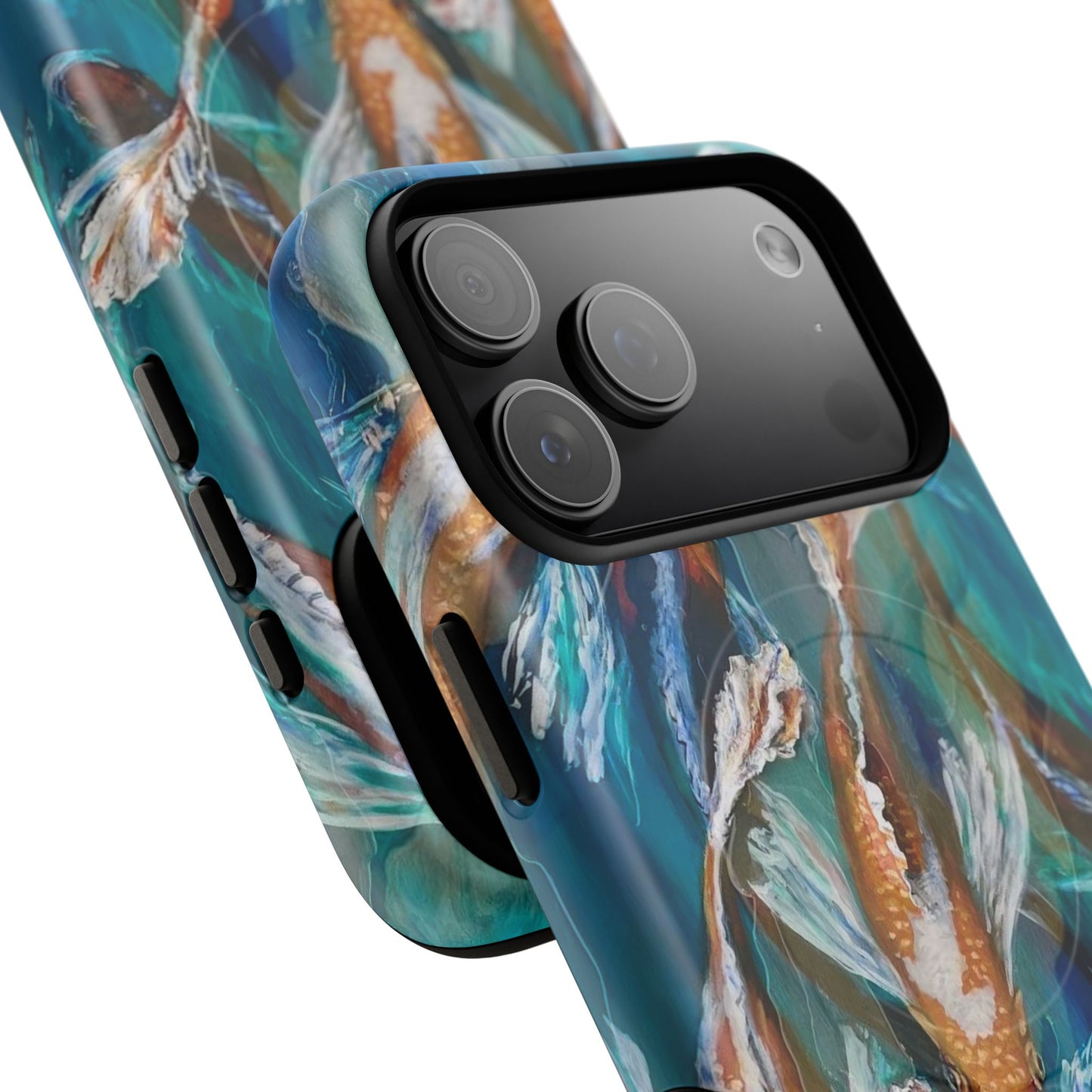 "School of Luck" Koi Fish Pattern iPhone Case Multiple Sizes | Tough Magnetic Case, Blue Teal Watercolor