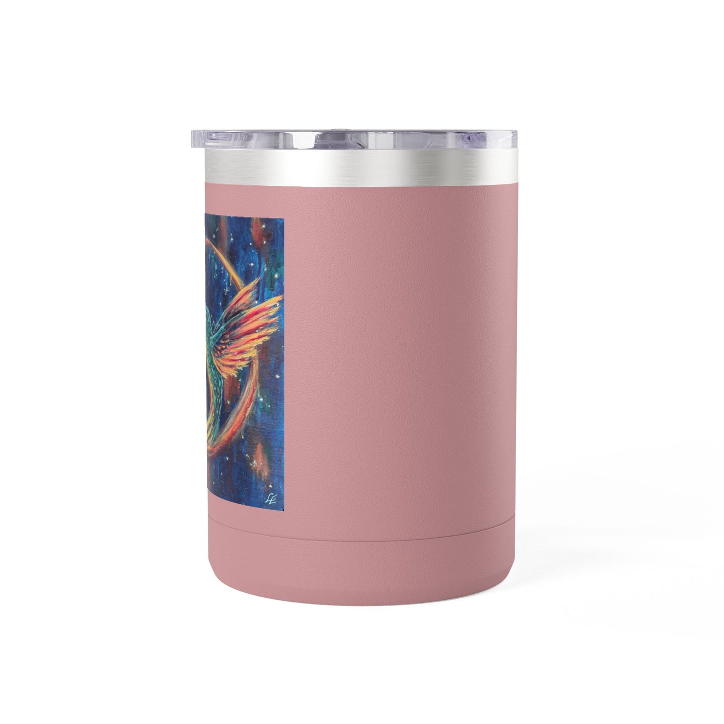 "Continuum" Hummingbird & Night Sky 15oz Travel Mug — Colorful Celestial Bird Tumbler