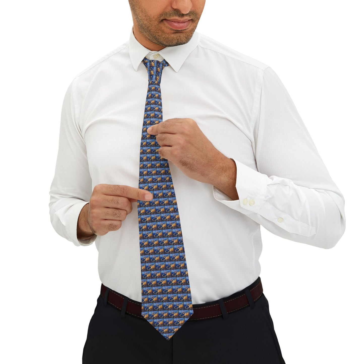 "Starcatcher" Blue Patterned Necktie with Octopus Motif — Classic Formal Tie for Weddings & Office