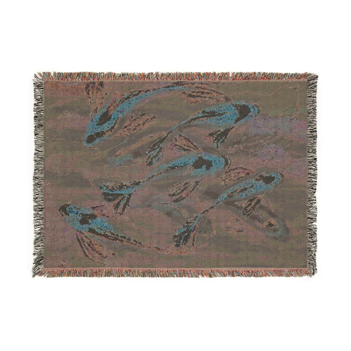 "School of Luck" Koi Fish Woven Blanket — Japanese Koi Pond Throw
