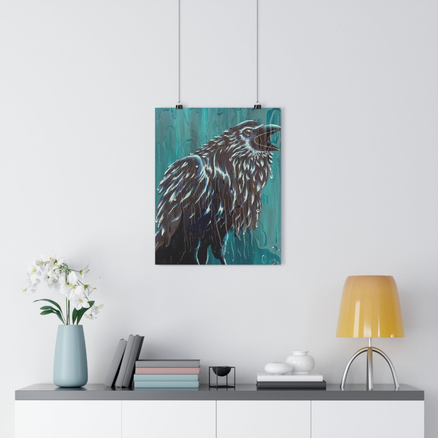 "Ravin' in the Rain" Giclée Art Print — Teal Crow Wall Art