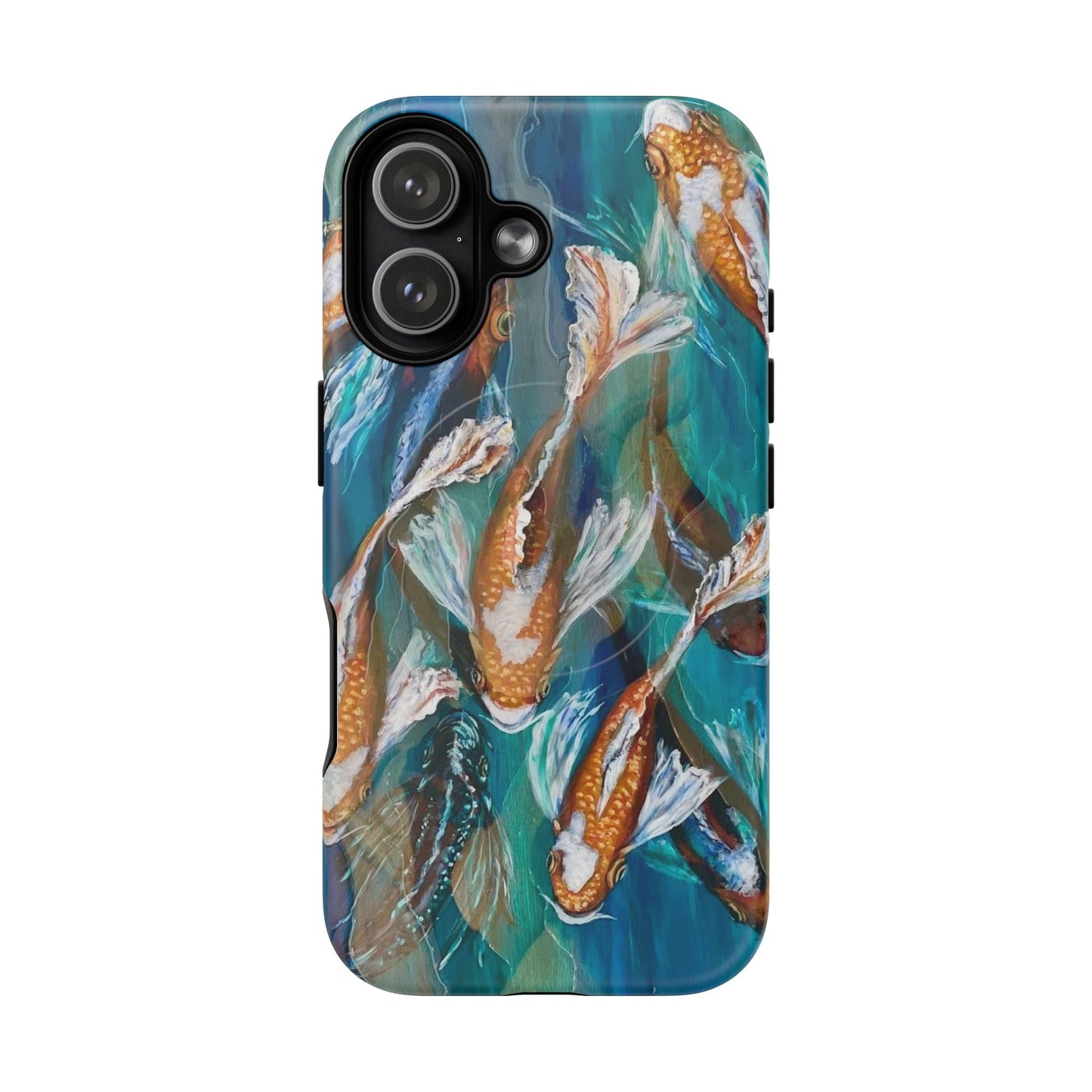 "School of Luck" Koi Fish Pattern iPhone Case Multiple Sizes | Tough Magnetic Case, Blue Teal Watercolor
