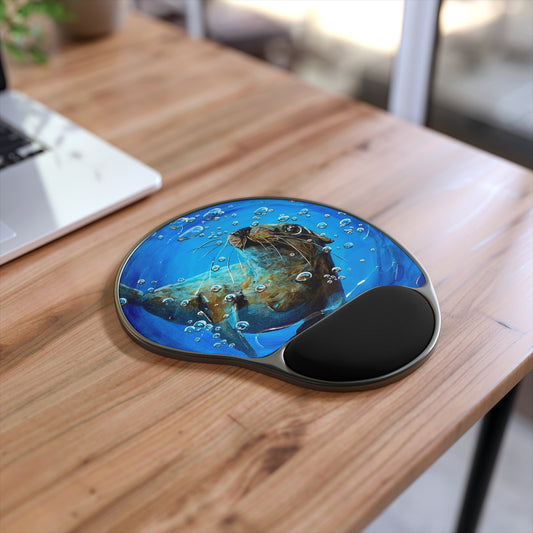 "Arthur" Sea Lion Mouse Pad with Wrist Rest — Cute Underwater Sea Lion Design
