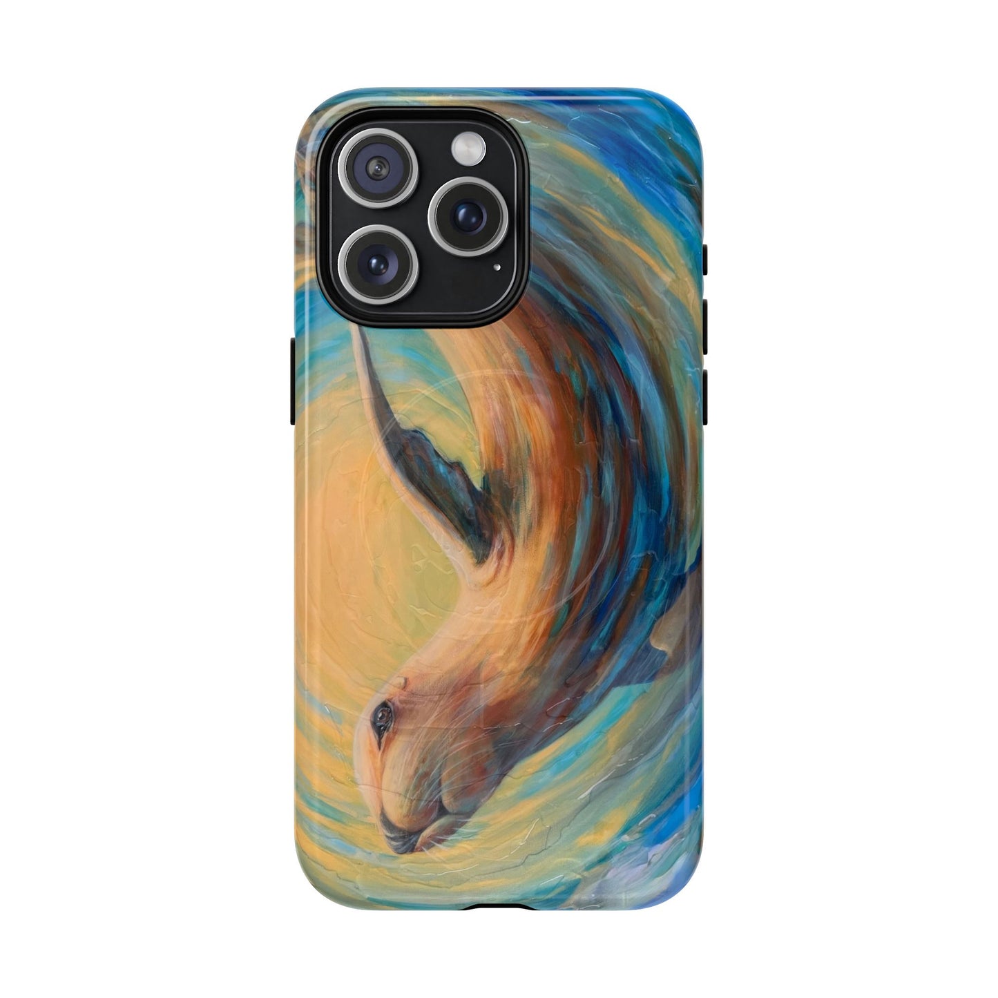 "Through Gilded Tides" Sea Lion in Wave iPhone Case Multiple Sizes| Tough Magnetic Case