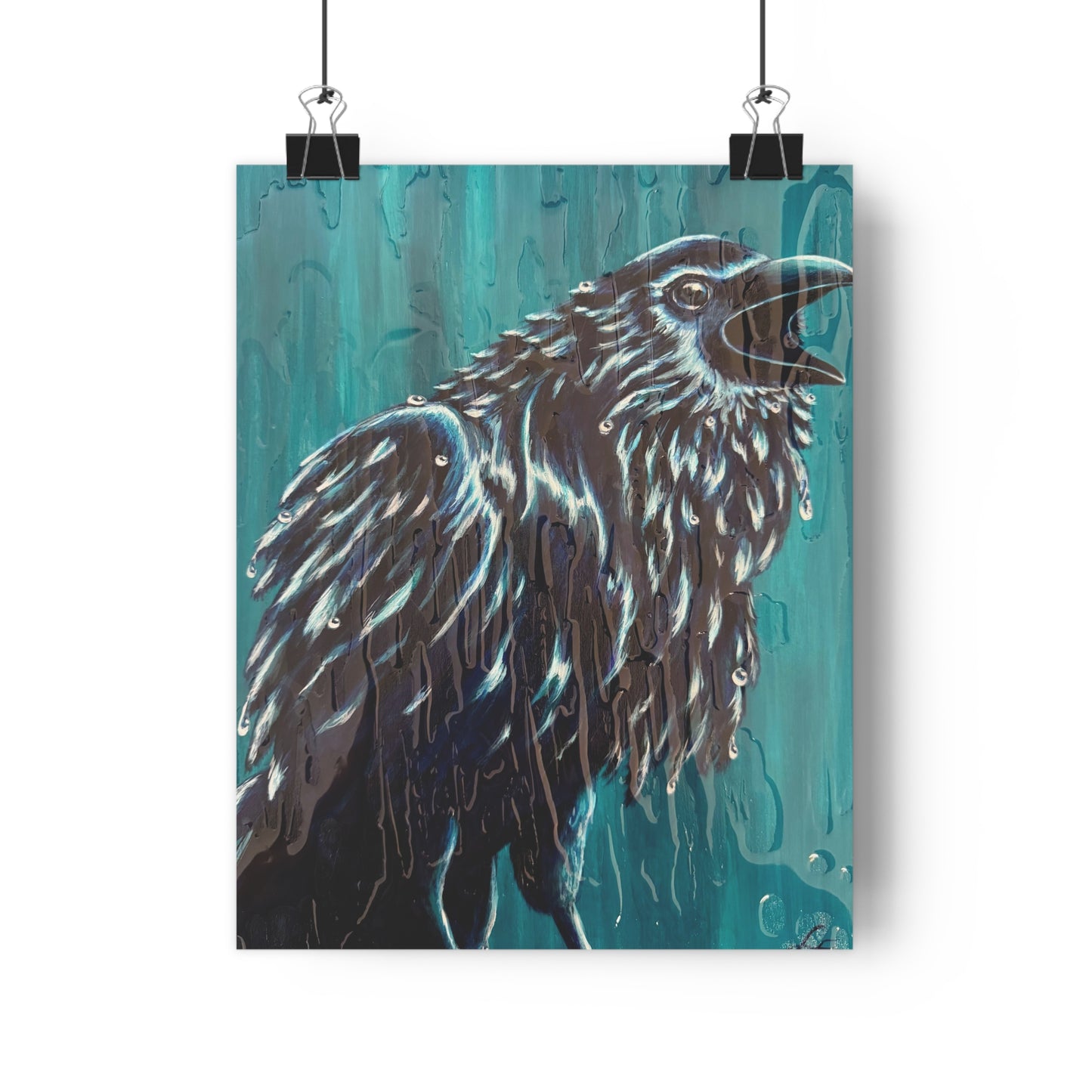 "Ravin' in the Rain" Giclée Art Print — Teal Crow Wall Art